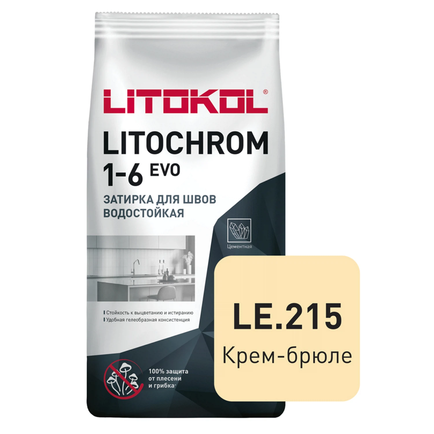 Изображение товара Цементная затирка Litokol Litochrom 1-6 Evo цвет крем брюле 2 кг