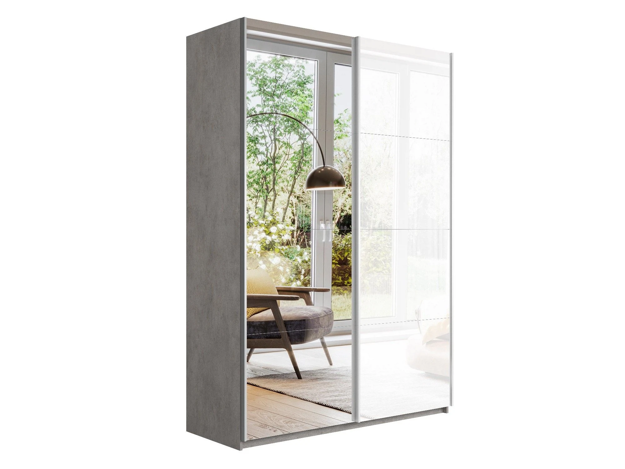 Изображение товара Шкаф-купе Прайм 2-х дверный Зеркало/Стекло белое 140х57х230 Бетон(арт.: 1PSZ_140_BT)