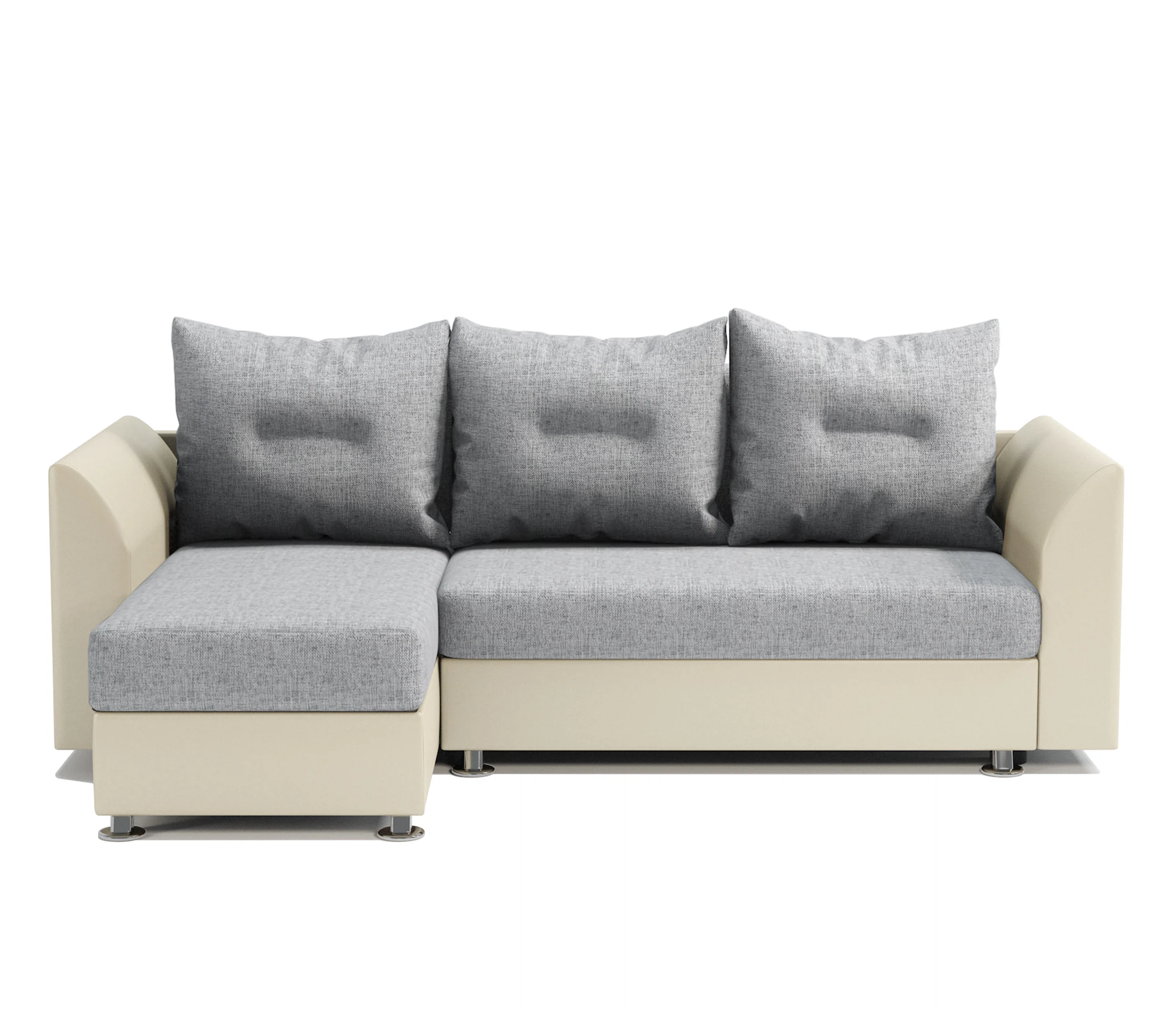 Изображение товара Угловой диван Ария Скала левый из экокожи беж и серого шенилла с бельевым ящиком