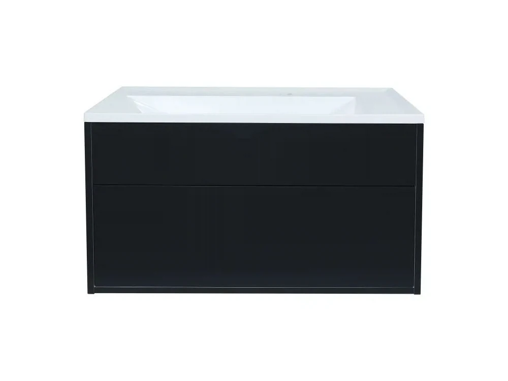 Изображение товара Подвесная тумба с раковиной Uperwood Lotus Premium 80х50 см черная и белая мрамор