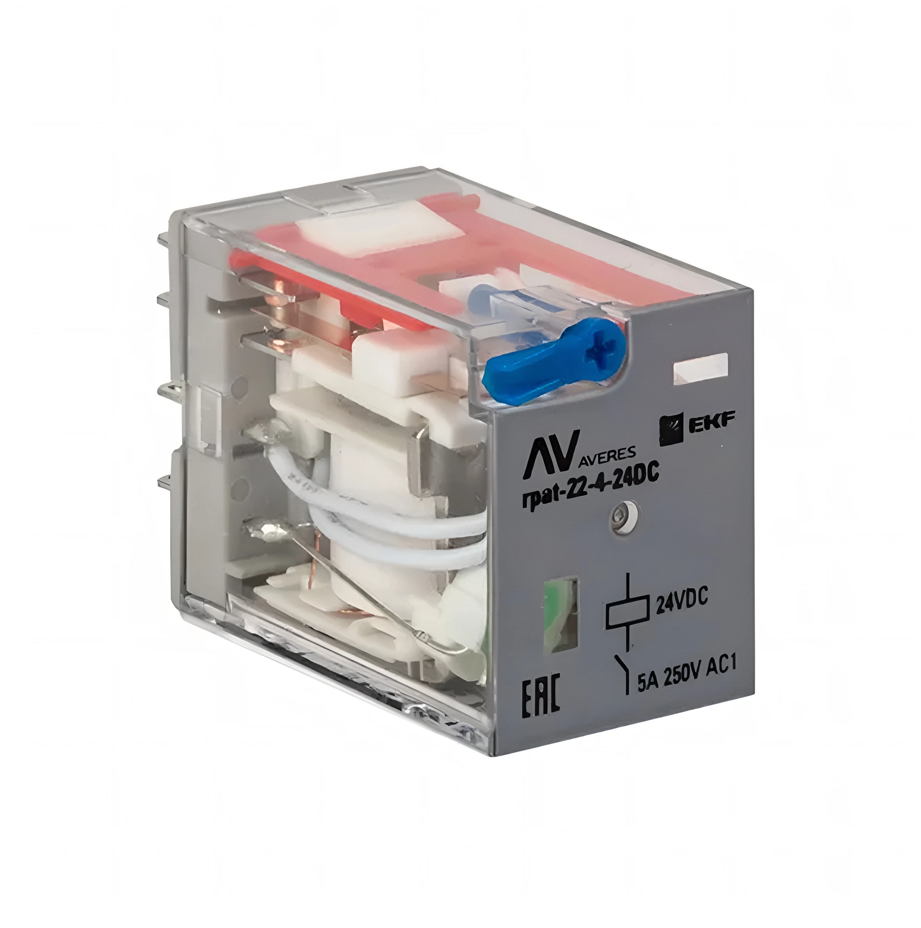 Изображение товара Реле промежуточное EKF Averes с кнопкой и механической индикацией RPAt 22/4 5A 24В DC