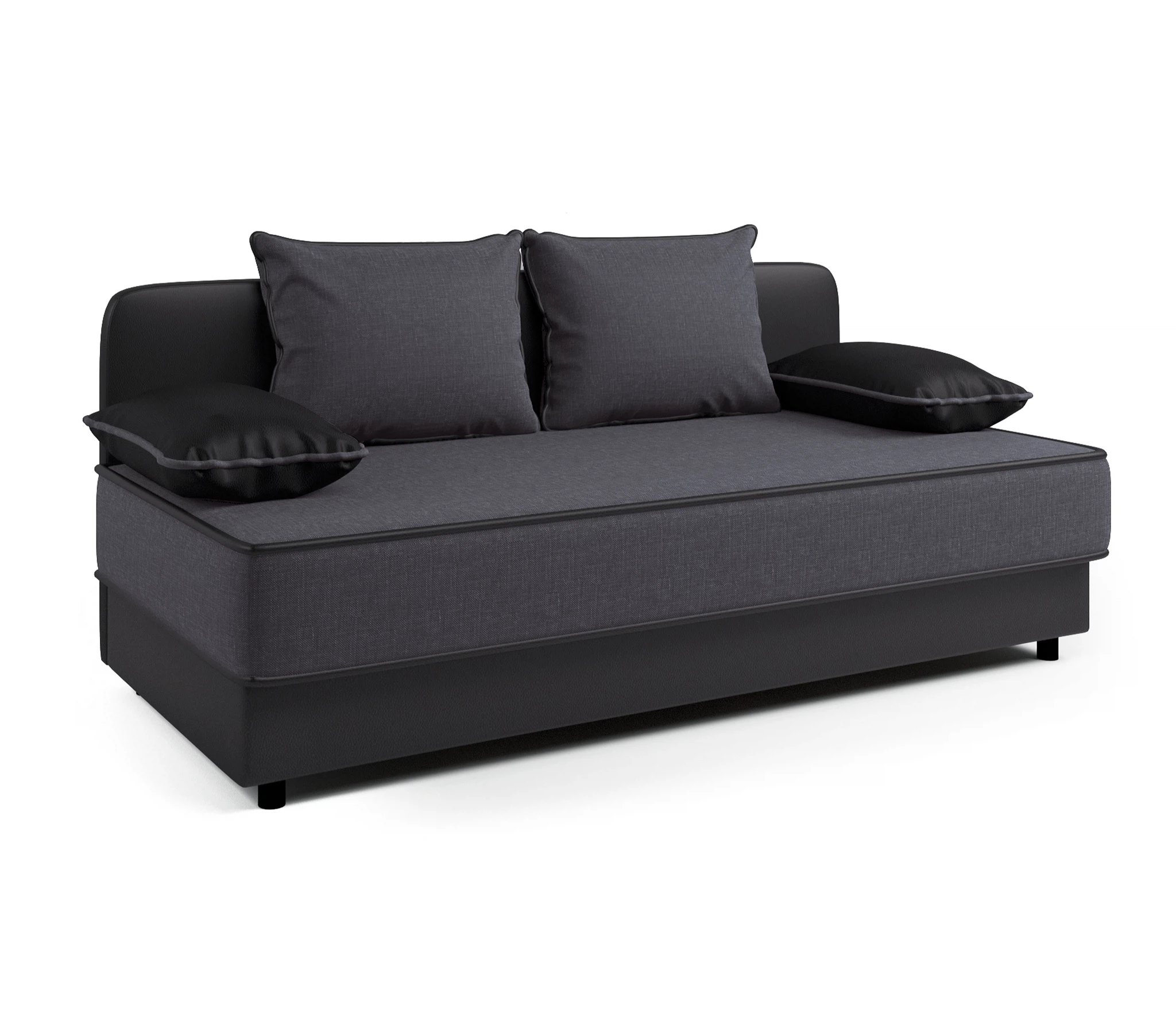 Изображение товара Кушетка Прима рогожка серый и экокожа черный с бельевым ящиком