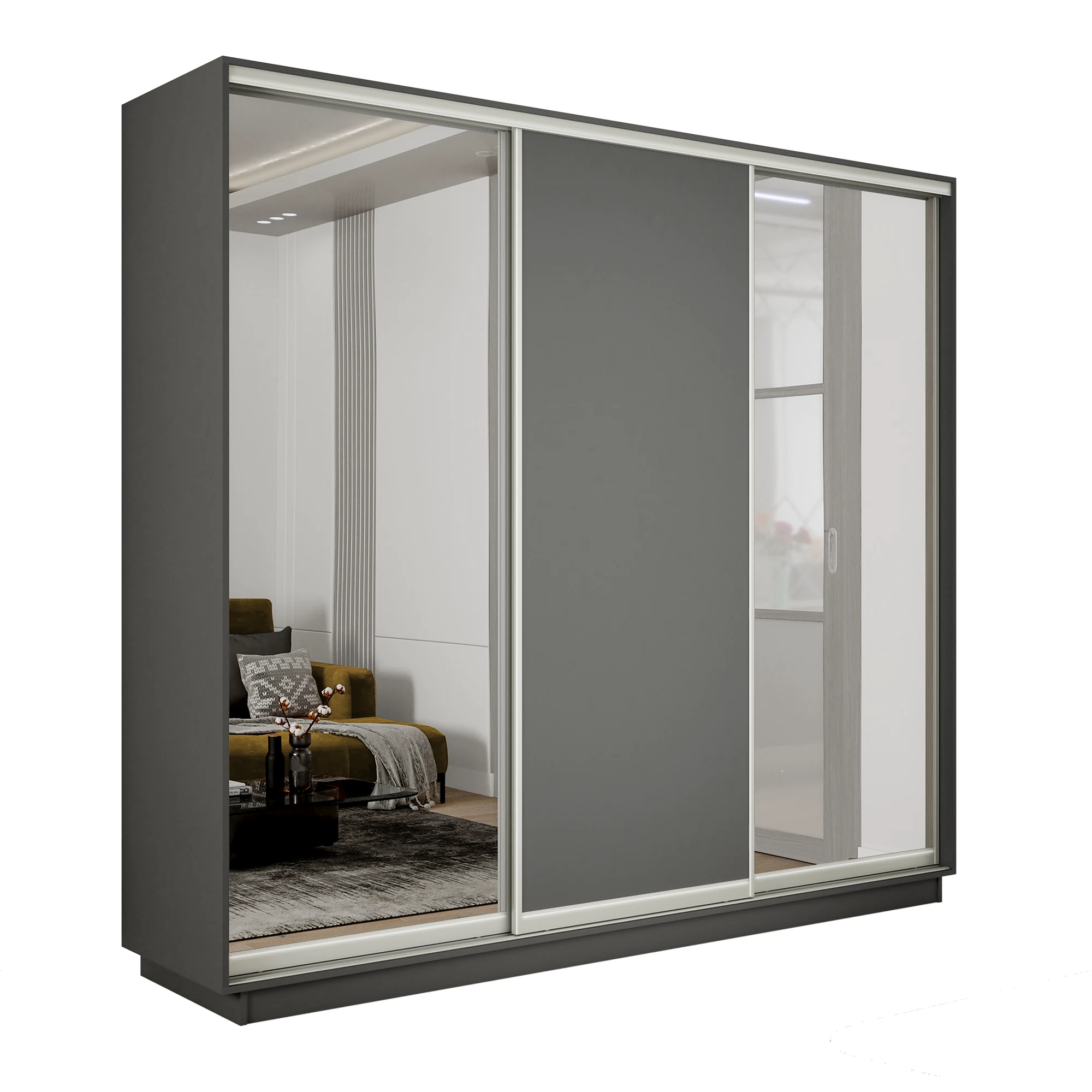 Изображение товара Шкаф-купе Экспресс 3-х дверный Зеркало/ДСП Серый диамант