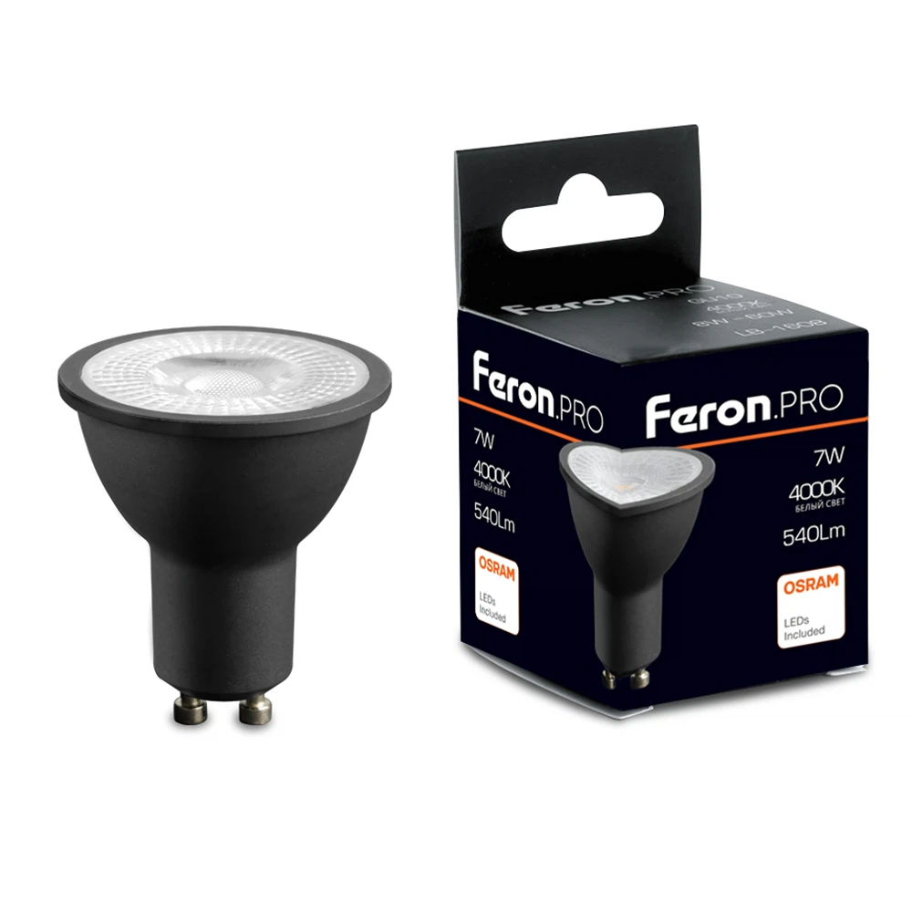 Изображение товара Лампа светодиодная Feron.PRO LB-1607 GU10 7W 175-265V 4000K в черном корпусе