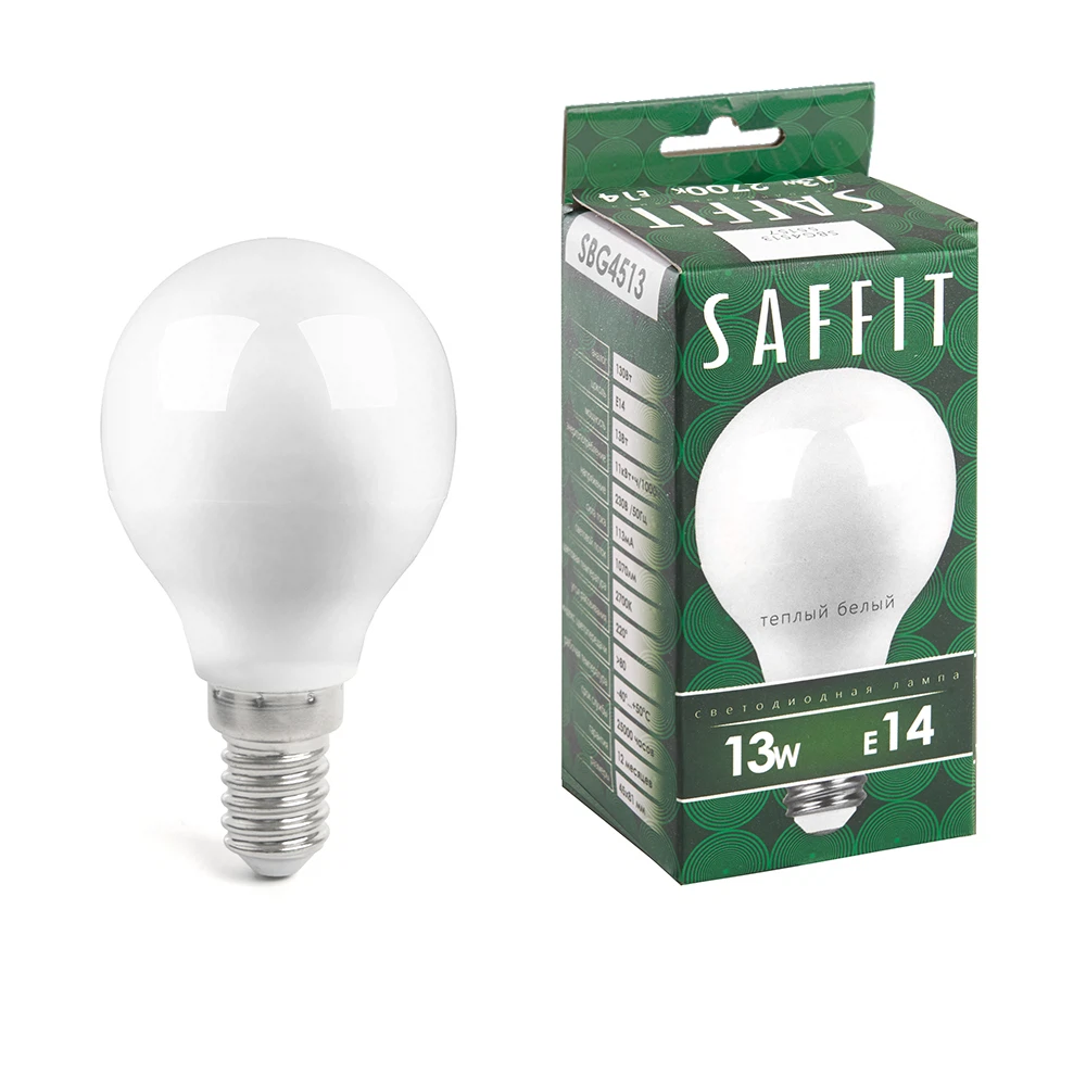 Изображение товара Светодиодная лампа SAFFIT шарик E14 13W теплый свет 2700K