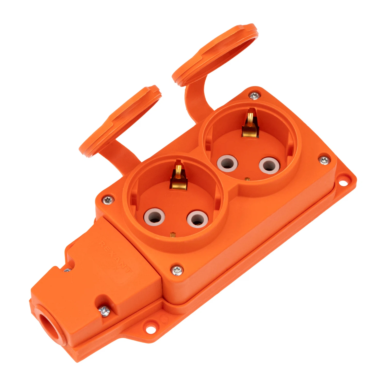 Изображение товара Влагозащищенная розетка COMPACT REXANT 2 гнезда IP54 каучук оранжевая