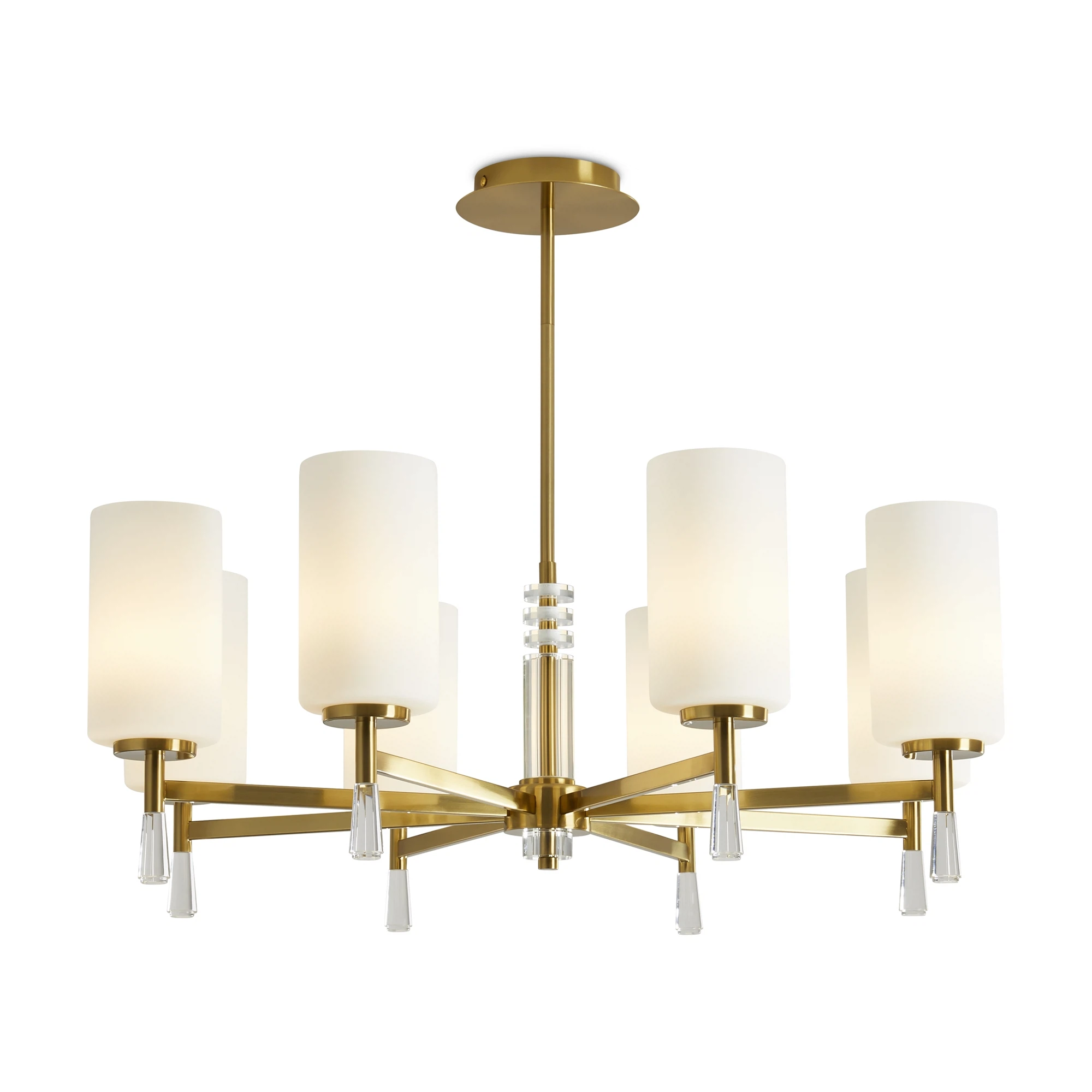 Изображение товара Люстра Freya Chic FR2031PL-08BS с белыми плафонами и латунной арматурой