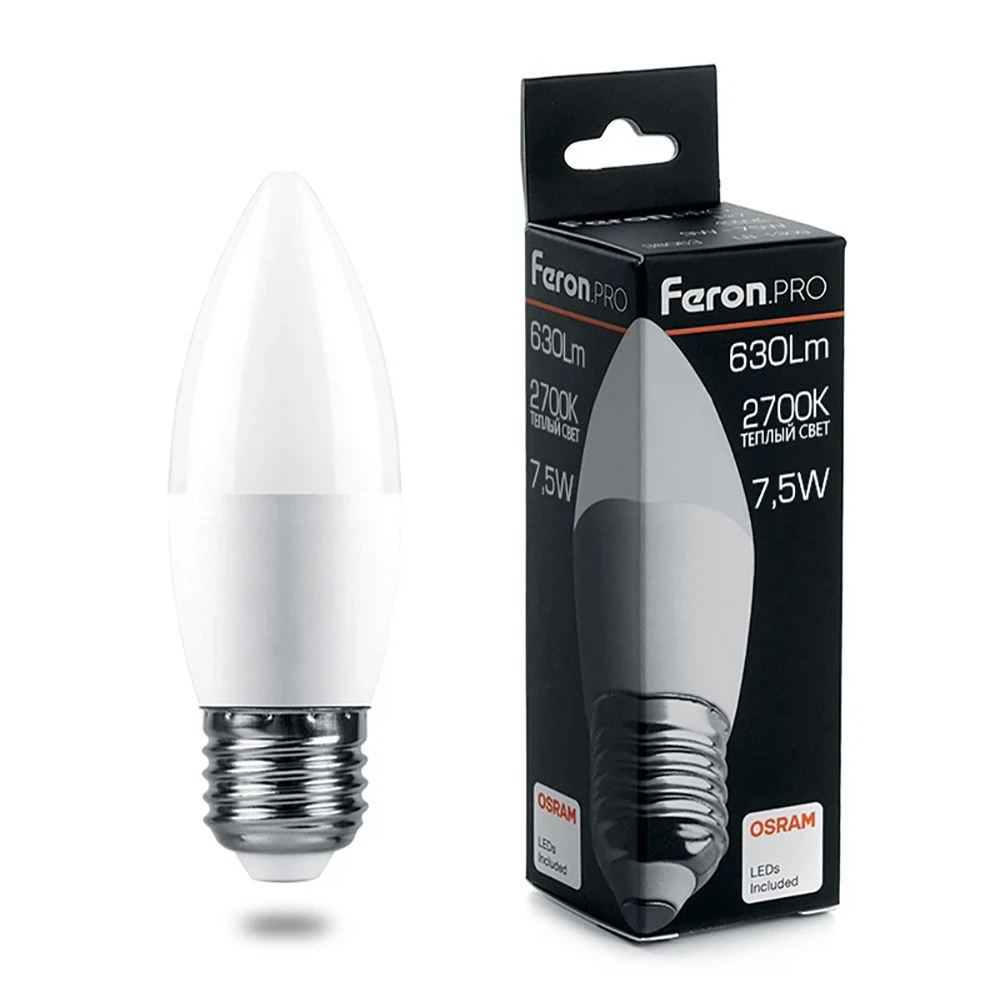 Изображение товара Лампа светодиодная Feron.PRO LB-1307 Свеча E27 7.5W 175-265V 2700K