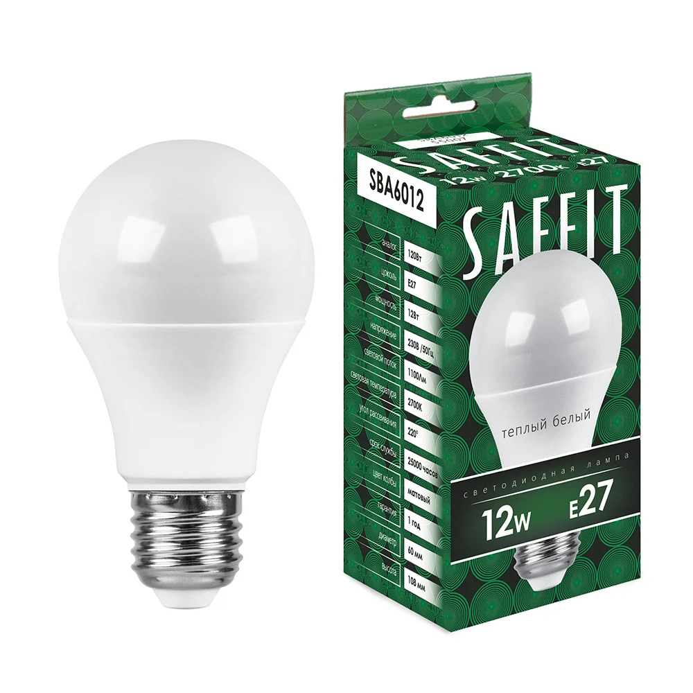 Изображение товара Светодиодная лампа SAFFIT SBA6012 шар E27 12 Вт теплый свет