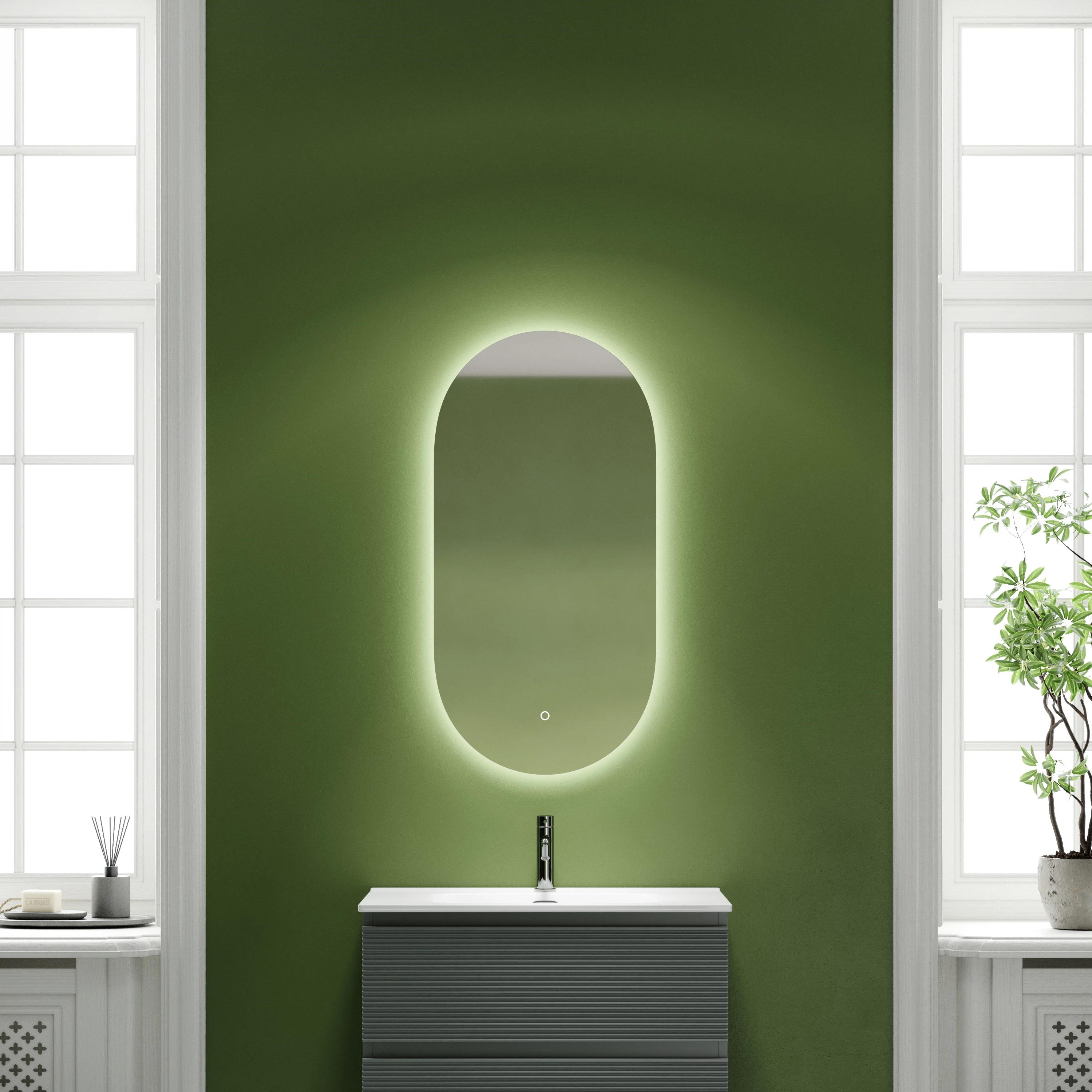 Изображение товара Зеркало для ванной комнаты SANCOS Oval, фоновая подсветка 550х1050 с сенсорным управлением