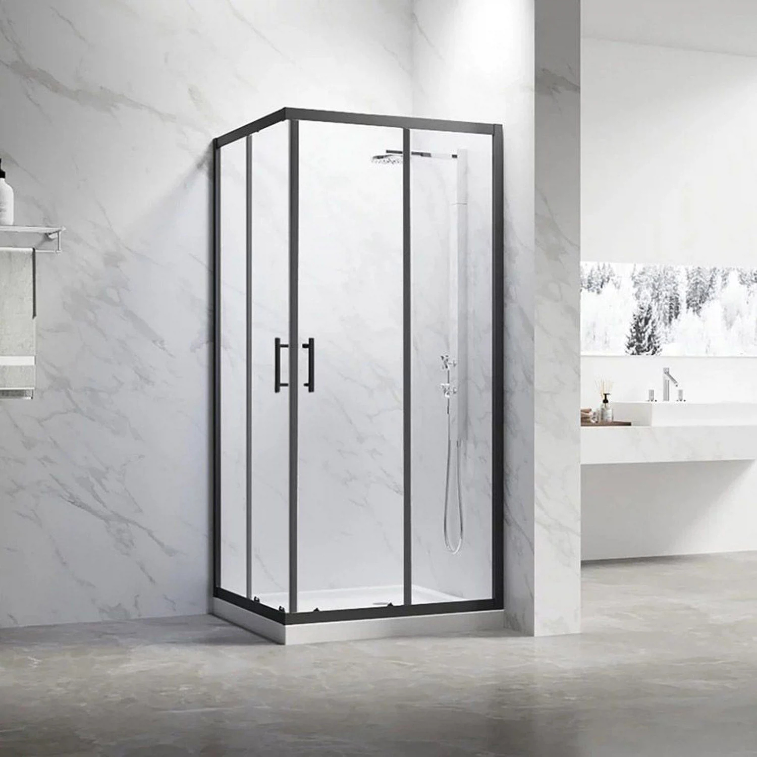 Изображение товара Душевой угол Veconi Rovigo 800х800 мм, разбираемый, раздвижные двери, стекло 5 мм