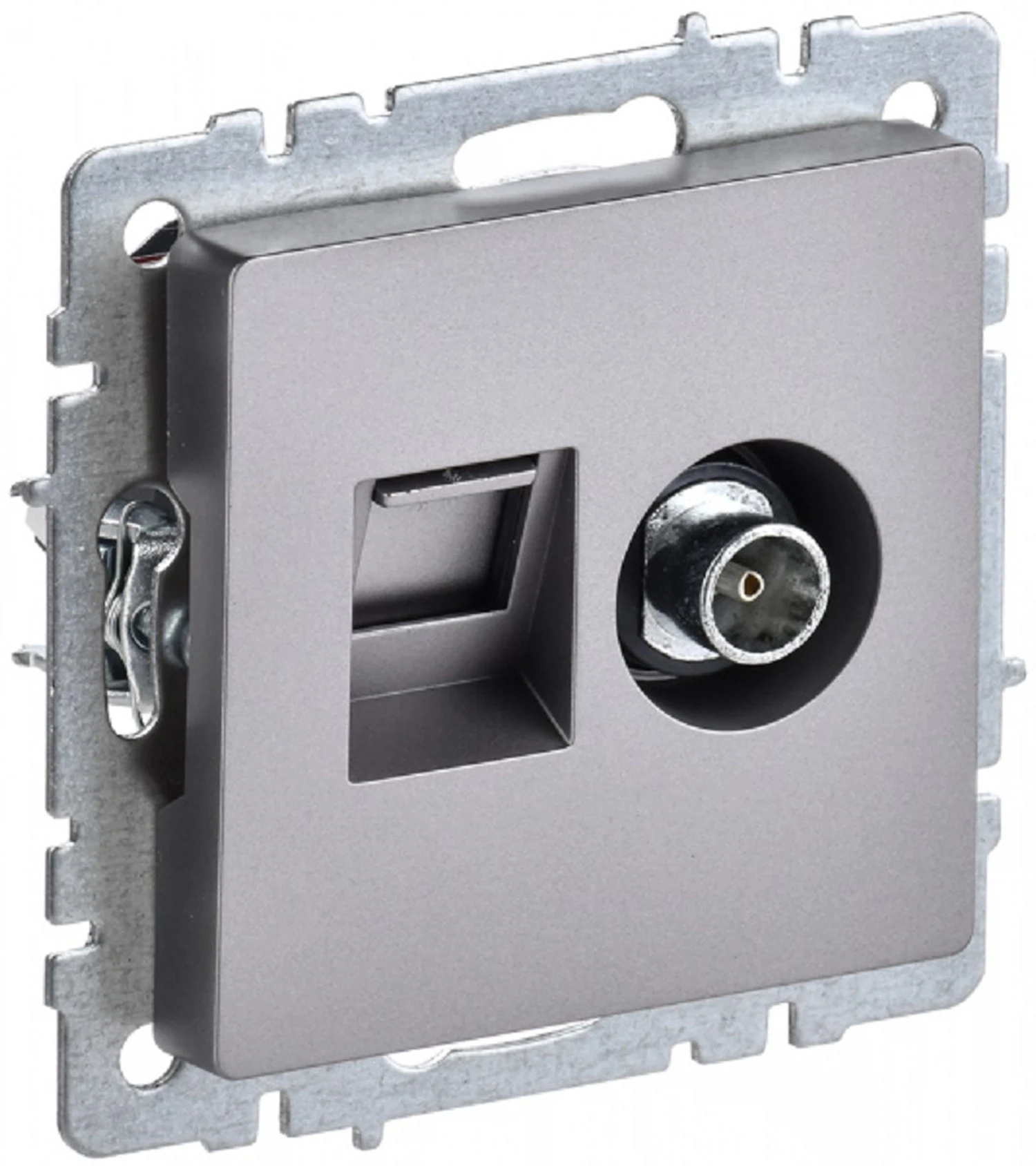 Изображение товара Розетка двойная TV+RJ45 IEK BRITE BASE Сталь кат.5E РТВ/РК12-БрС