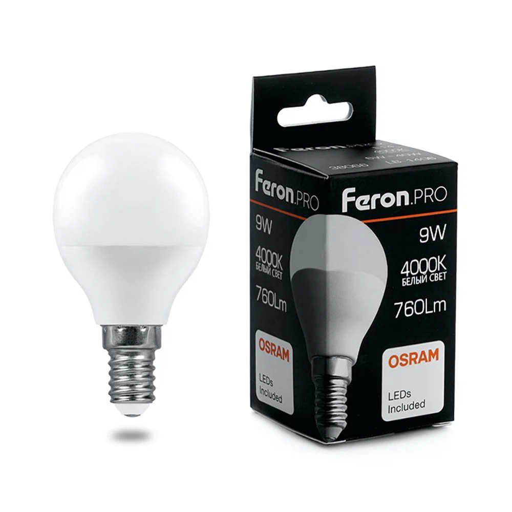 Изображение товара Светодиодная лампа Feron.PRO LB-1409 9W шарик нейтральный свет Изображение товара Светодиодная лампа Feron.PRO LB-1409 9W шарик нейтральный свет