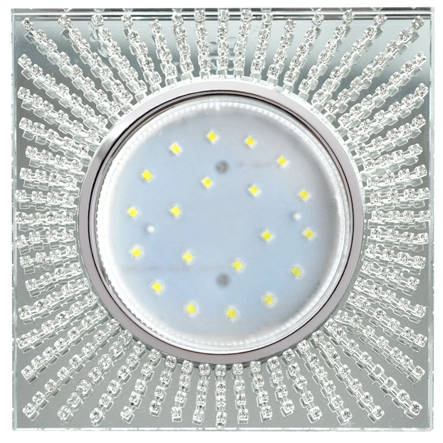 Изображение товара Встраиваемый светильник Ecola GX53 H4 5352 Glass квадрат с прозрачными стразами хром