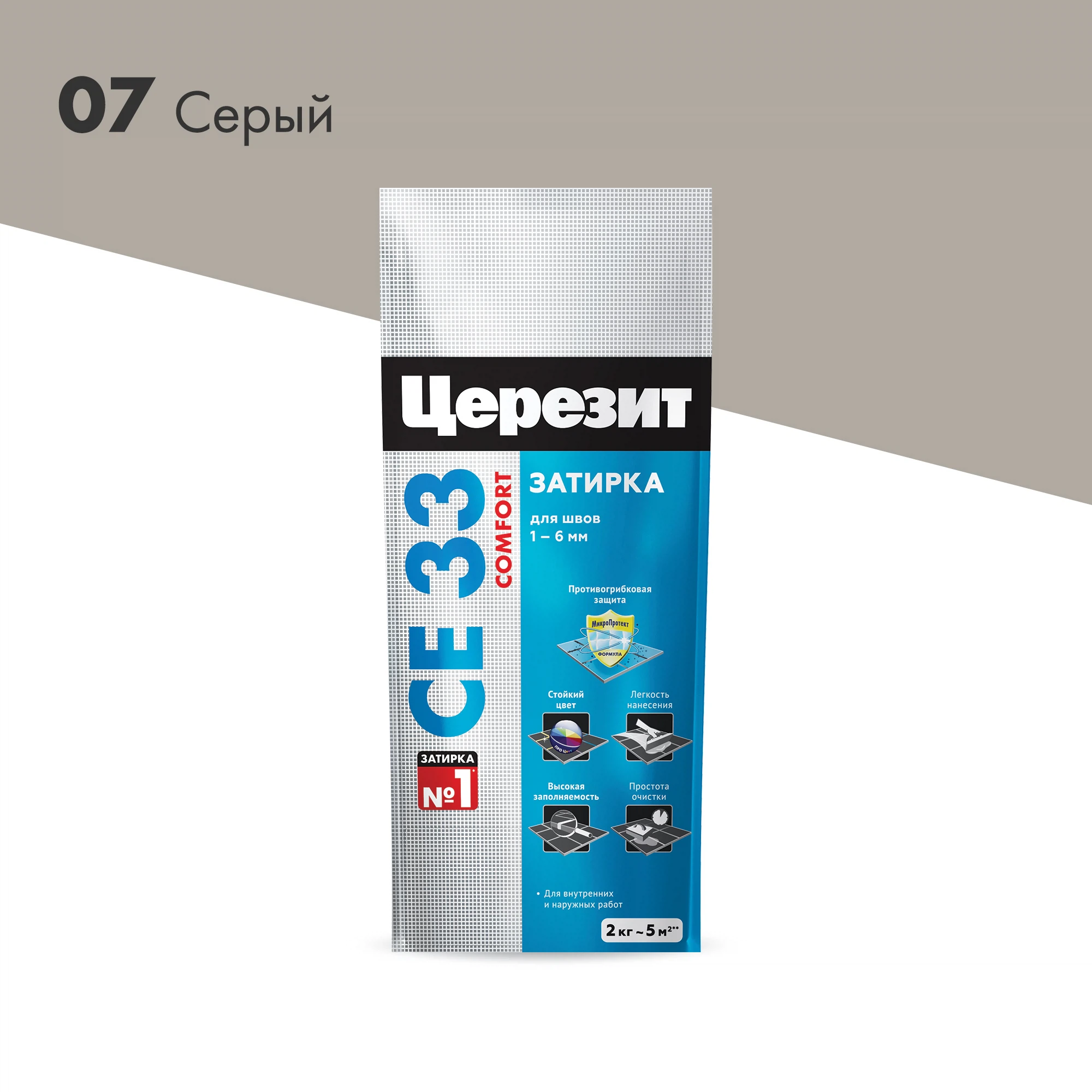Изображение товара Затирка для узких швов Церезит СЕ 33 2 кг серый водоотталкивающая морозостойкая