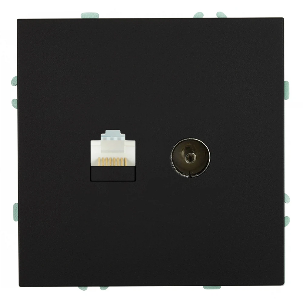 Изображение товара Розетка TV + компьютерная RJ-45 (механизм), STEKKER, RST00-5106-05, серия Эмили, черный уголь, soft touch