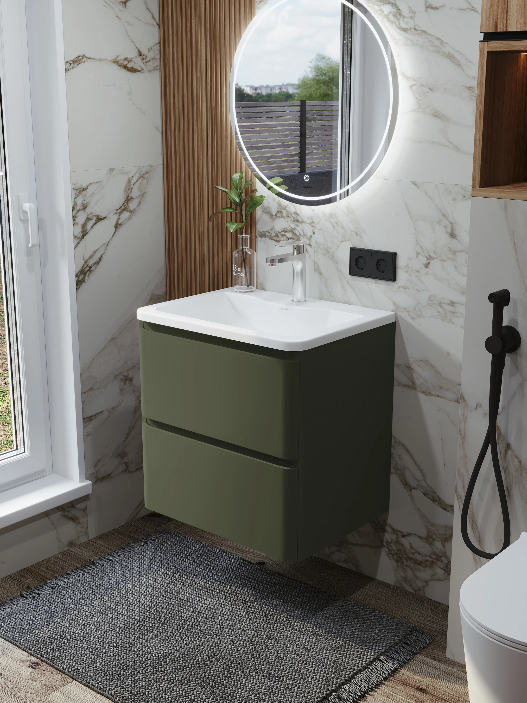 Изображение товара Подвесная тумба с раковиной Итана Roberto 60 RAL 6003 для ванной