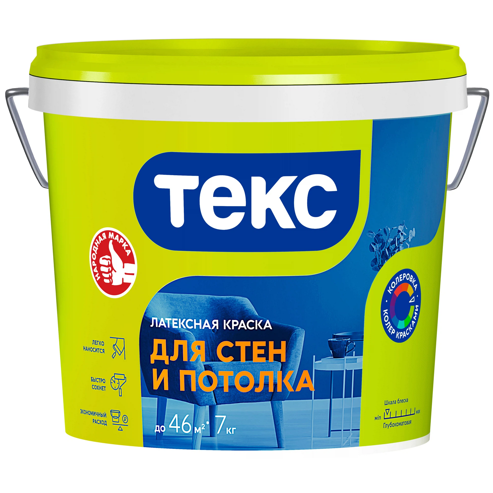Изображение товара Краска ТЕКС ДЛЯ СТЕН И ПОТОЛКА латексная (интерьерная УНИВЕРСАЛ) (7кг)