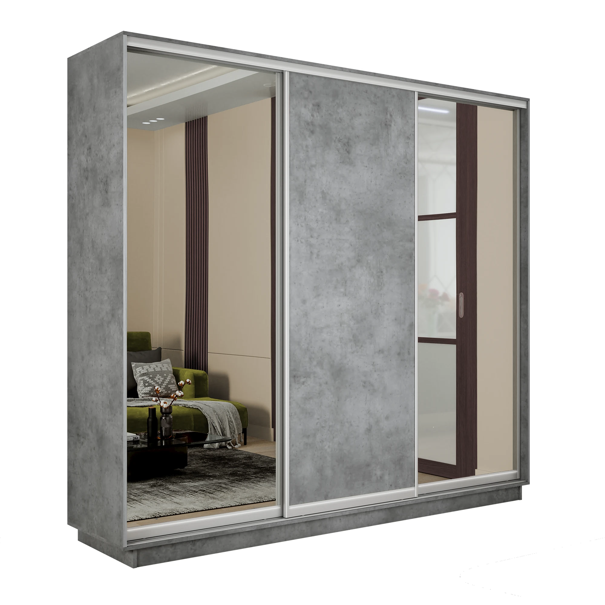 Изображение товара Шкаф-купе Экспресс 3-х дверный с зеркалом, ДСП, размер 240x60x220 см, серый