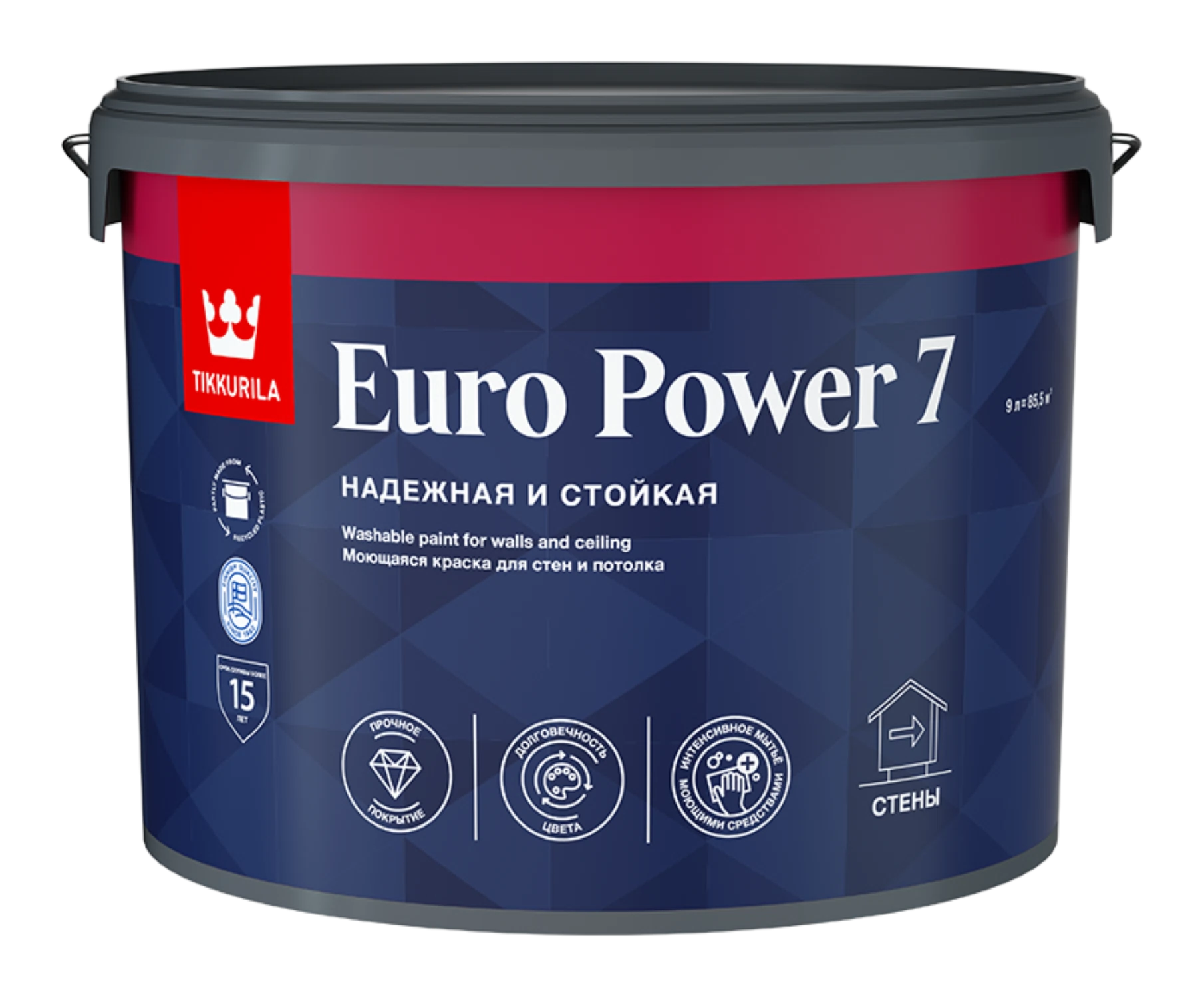 Изображение товара Краска TIKKURILA EURO POWER 7 моющаяся для стен и потолка, матовая, база A (9л)