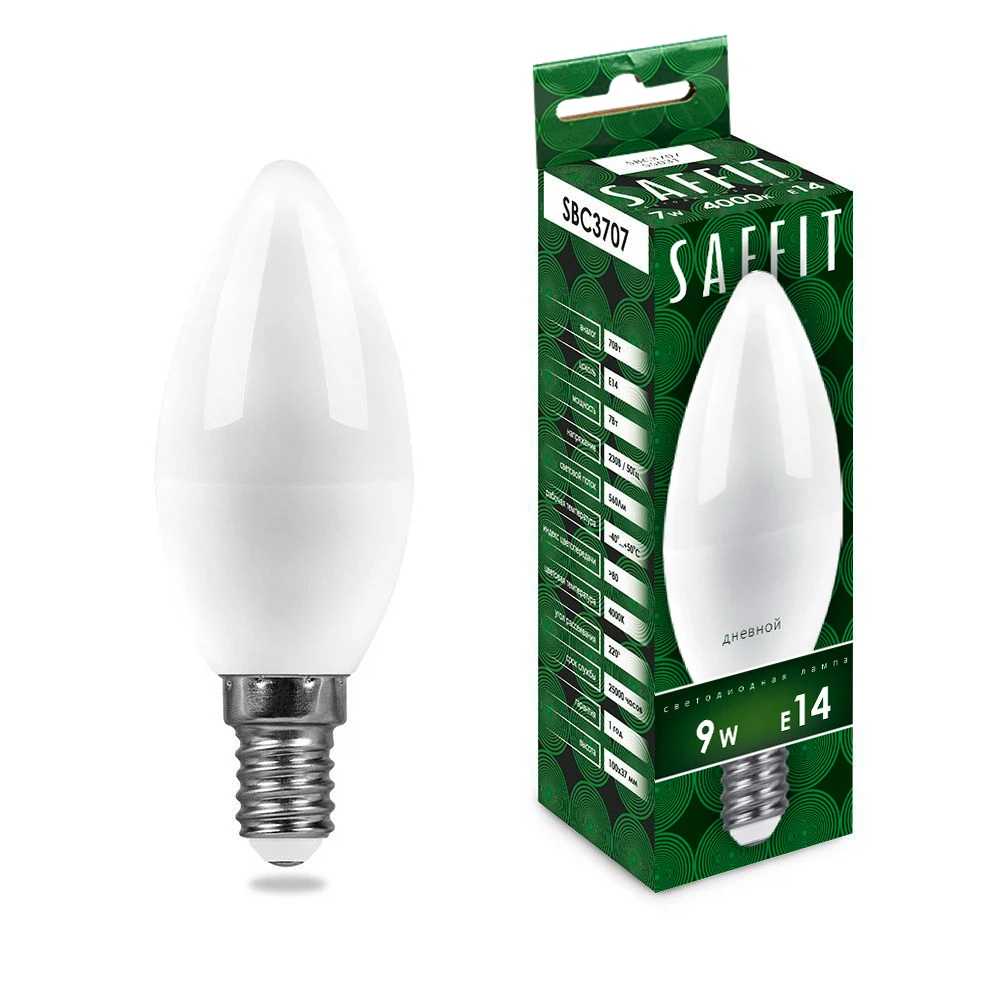 Изображение товара Лампа светодиодная SAFFIT SBC3709 Свеча E14 9W 230V 6400K Изображение товара Лампа светодиодная SAFFIT SBC3709 Свеча E14 9W 230V 6400K