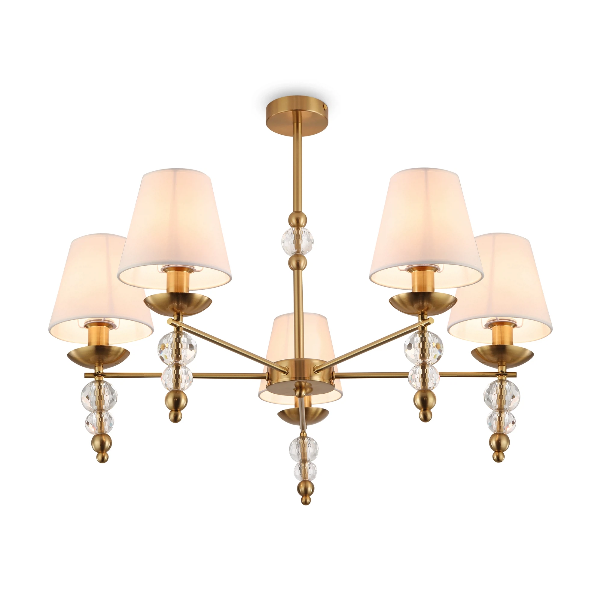 Изображение товара Люстра Freya Side FR1009CL-05BS с тканевым абажуром и хрустальными бусинами, 5 ламп Е14, модерн диз