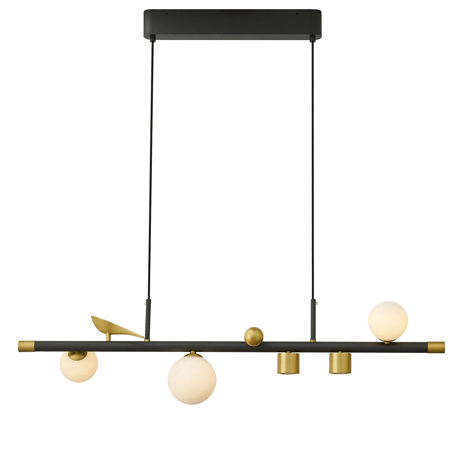 Изображение товара Подвесная люстра Favourite Sparrow 4324-5P с белыми стеклянными плафонами и декоративной птицей