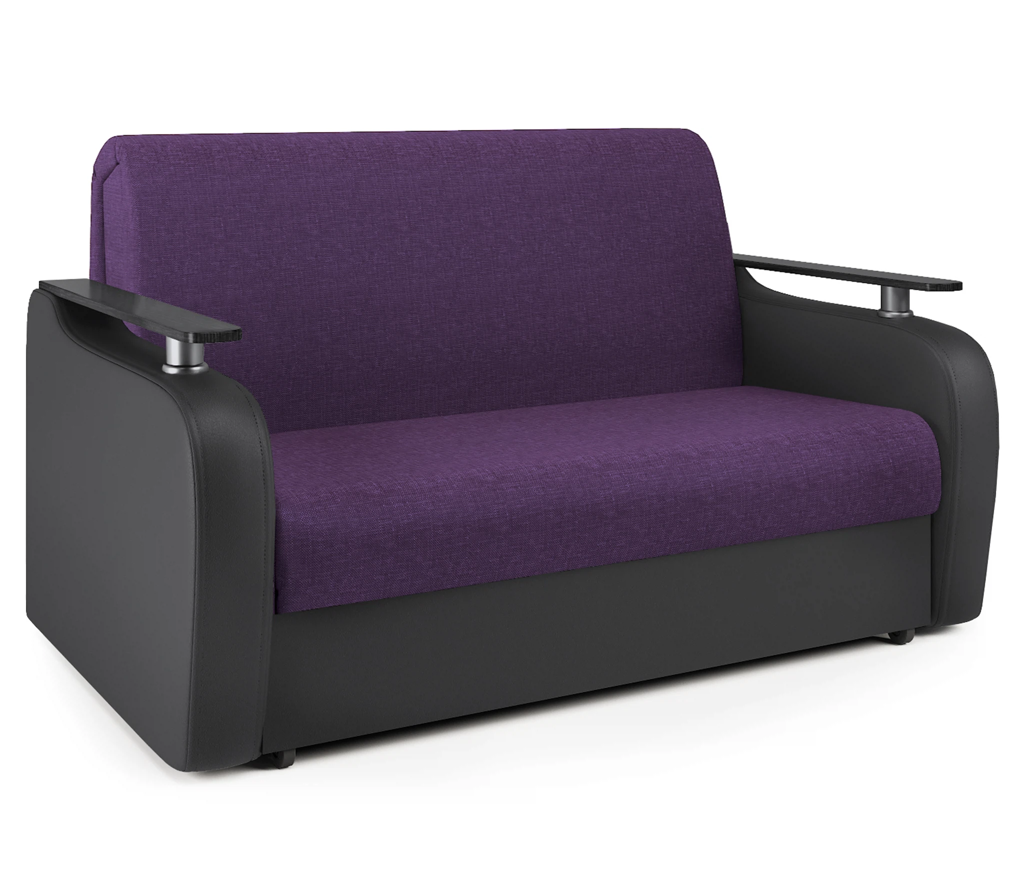 Изображение товара Диван аккордеон Гранд Д 140 фиолетовая рогожка и черная экокожа