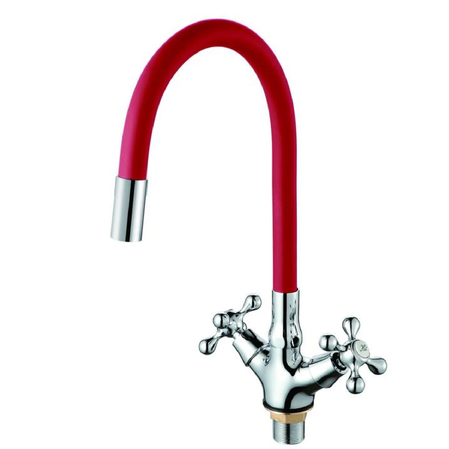 Изображение товара Смеситель для кухни D-Lin D153807-4 с гибким и поворотным изливом хром/красный