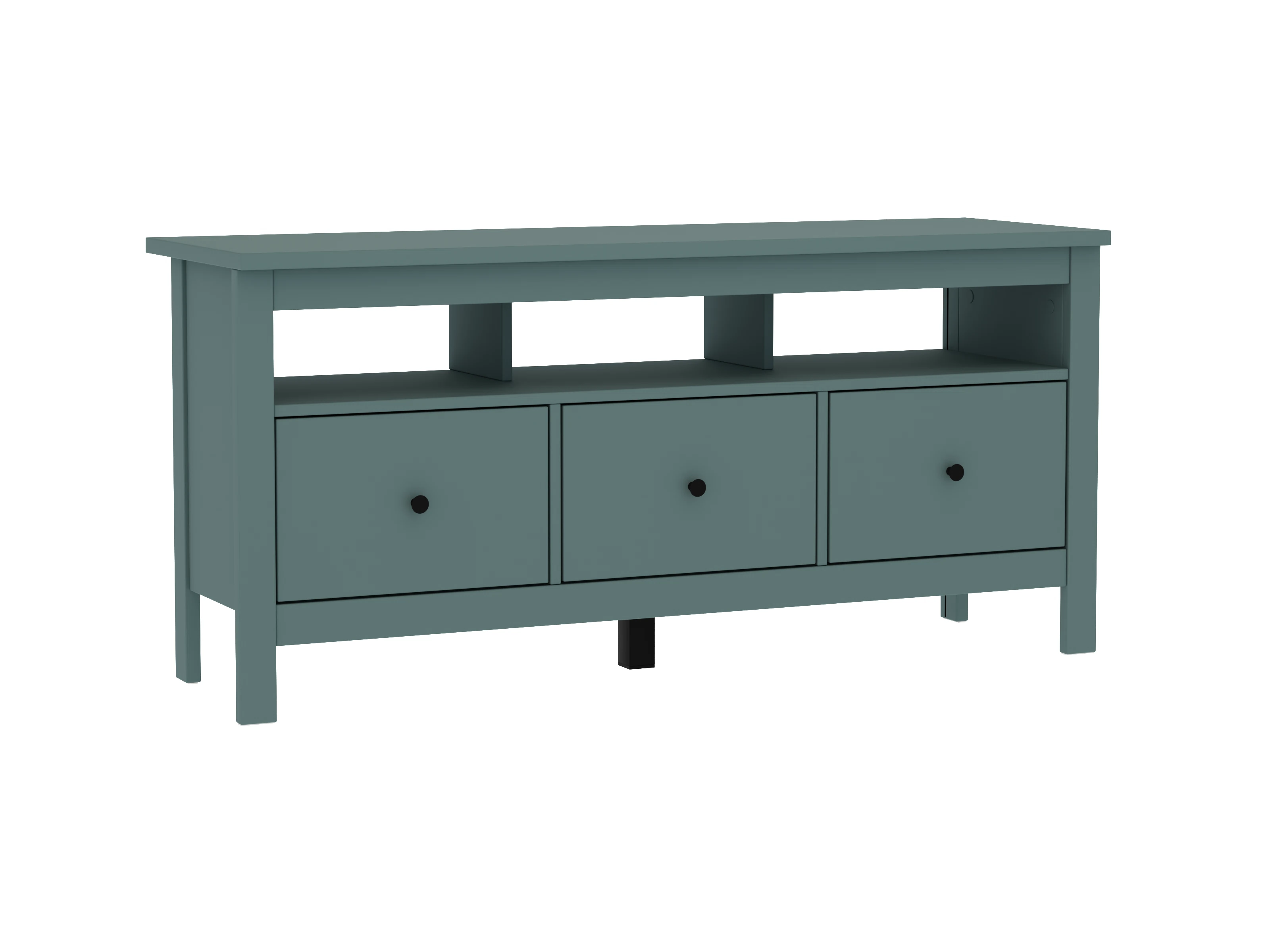 Изображение товара ТВ тумба САГА 3 ящика и ниши из ЛДСП в стиле Прованс, 131x62x41 см, темно-бирюзовая