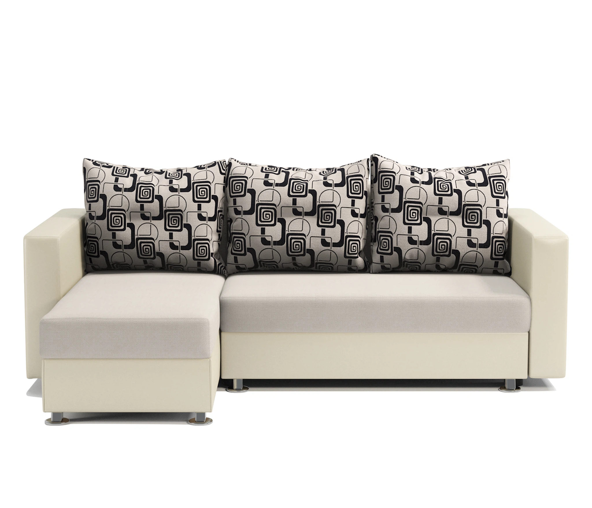 Изображение товара Угловой диван Ария из экокожи бежевый с ромбами, механизм еврокнижка