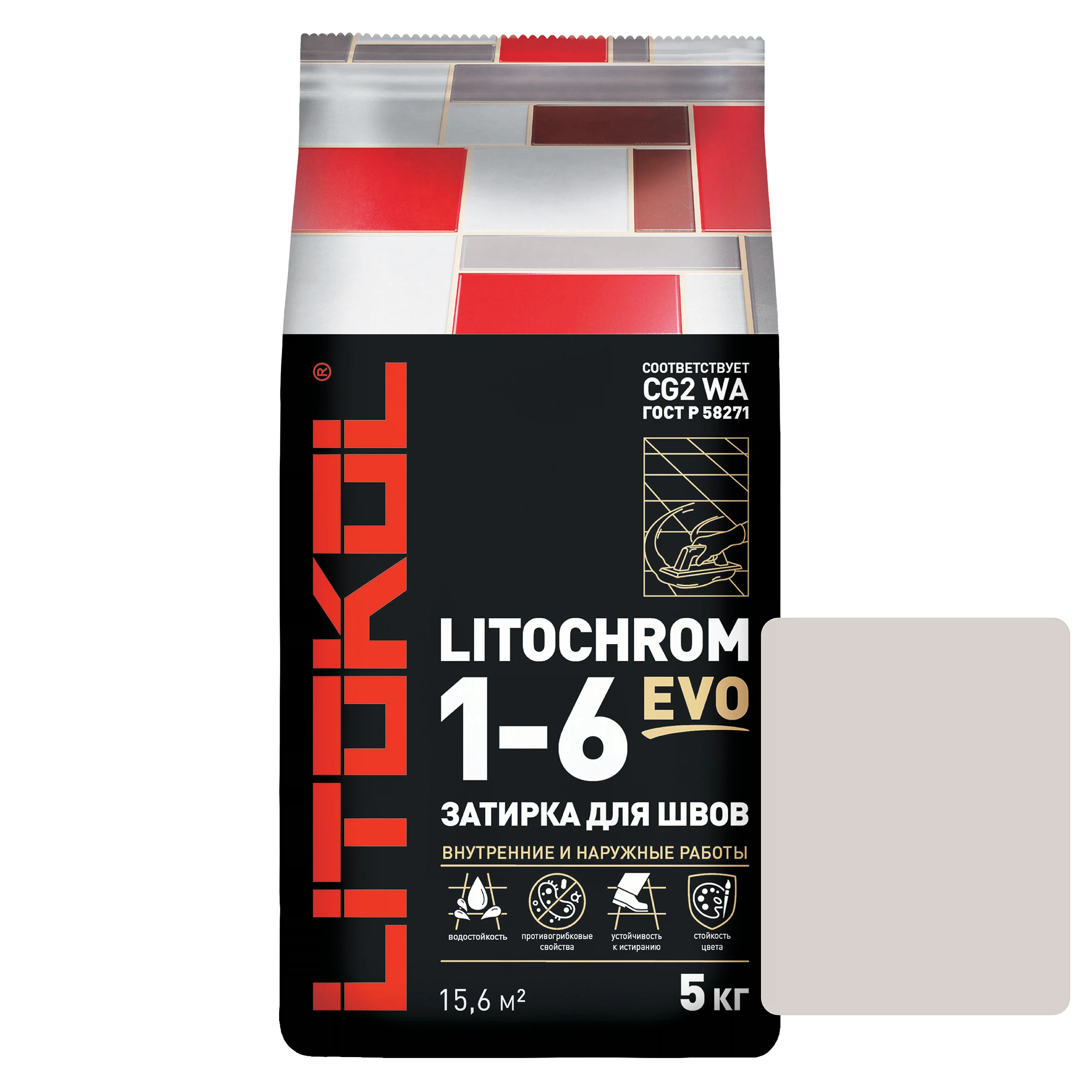 Изображение товара Цементная затирка LITOKOL LITOCHROM 1-6 EVO 5 кг Карамеь