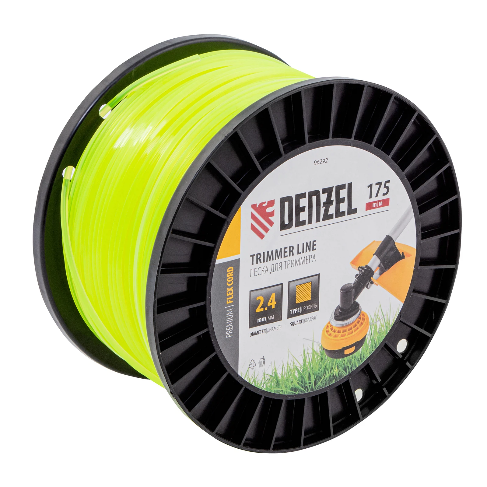Изображение товара Леска для триммера квадратная 2,4 мм 175 м Denzel FLEX CORD