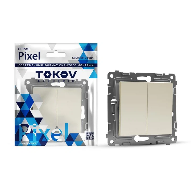 Изображение товара Переключатель проходной 2-кл. СП Pixel 10А IP20 механизм беж. TOKOV ELECTRIC TKE-PX-P2-C02