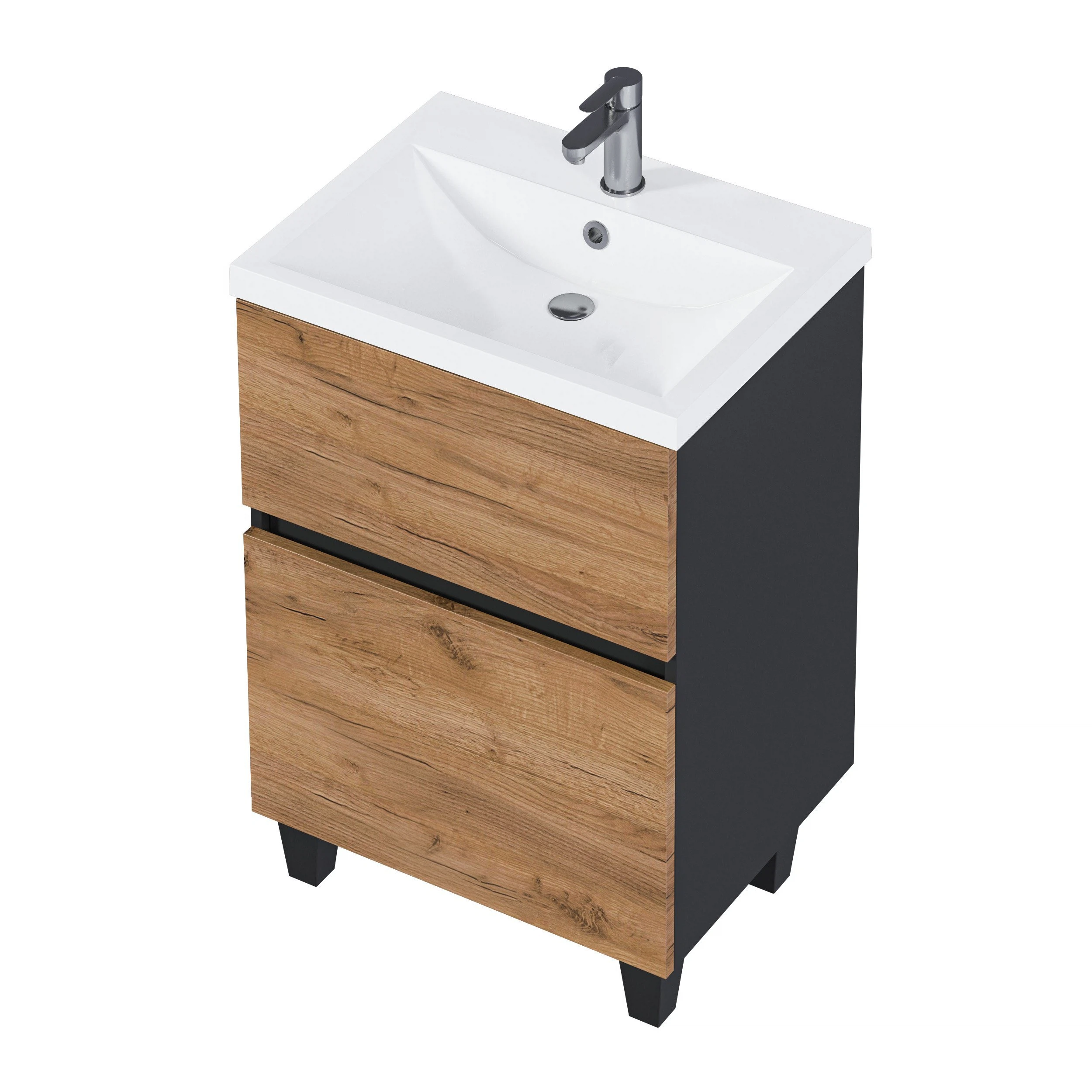 Изображение товара Тумба Aris 60Н (600х910х450) 2я антрацит/дуб крафт золотой