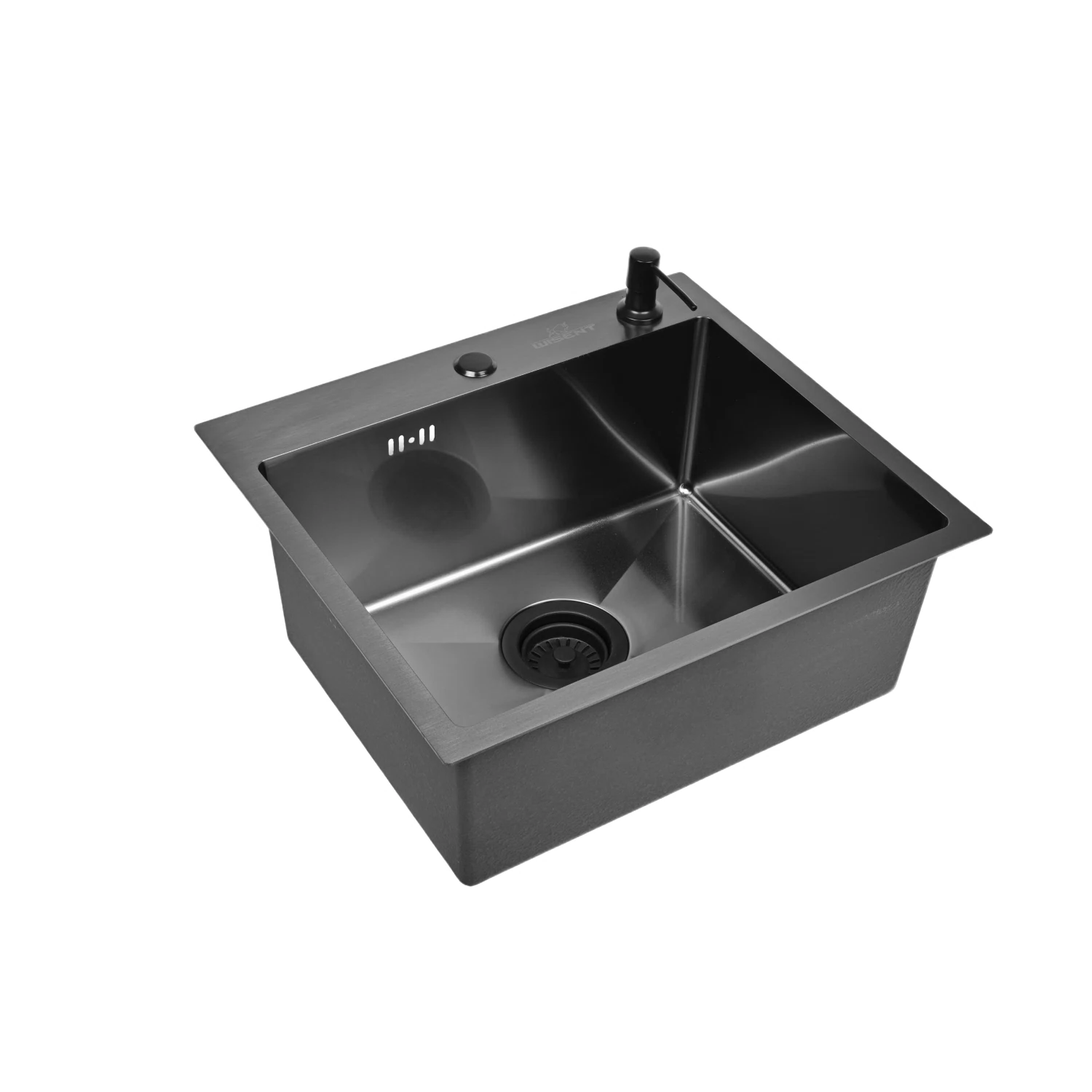 Изображение товара Кухонная мойка из нержавеющей стали SUS304 58х48 см графитовая полуматовая с сифоном и дозатором
