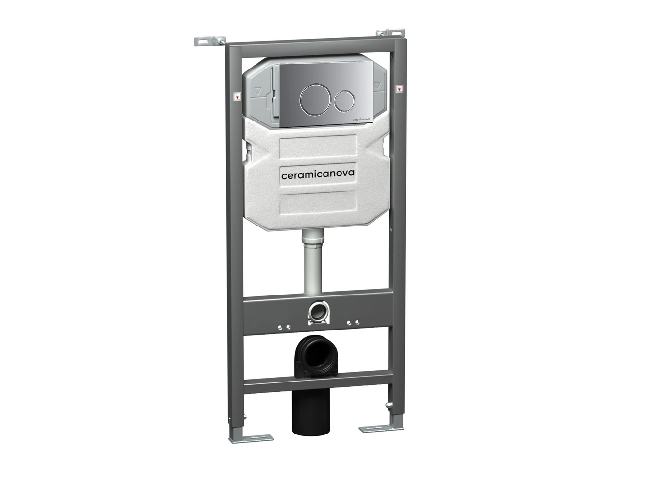 Изображение товара Система инсталляции для унитазов CERAMICANOVA Envision с кнопкой смыва Round цвет хром матовый и креплениями, арт. CN1001M