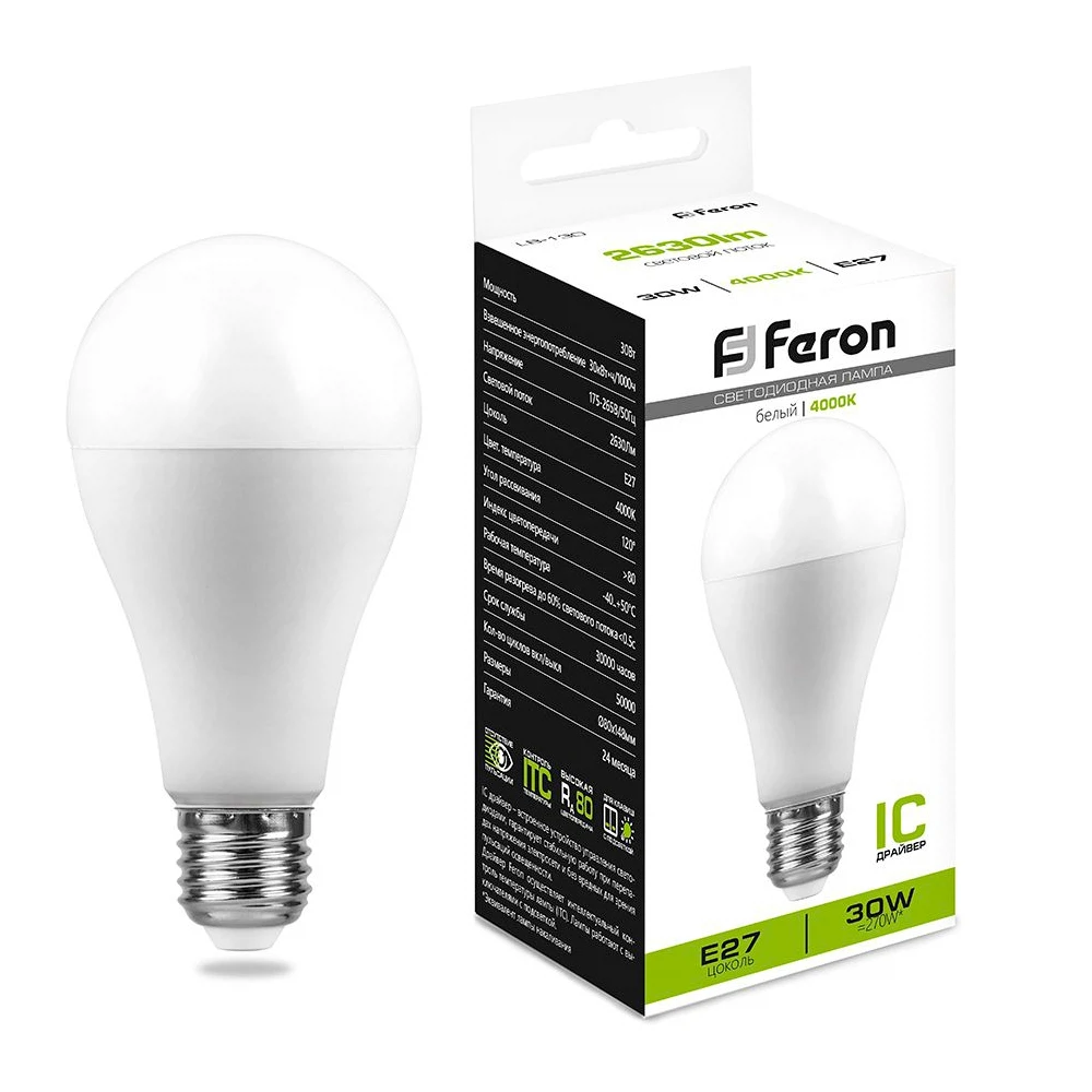 Изображение товара Светодиодная лампа Feron LB-130 30W E27 нейтральный свет