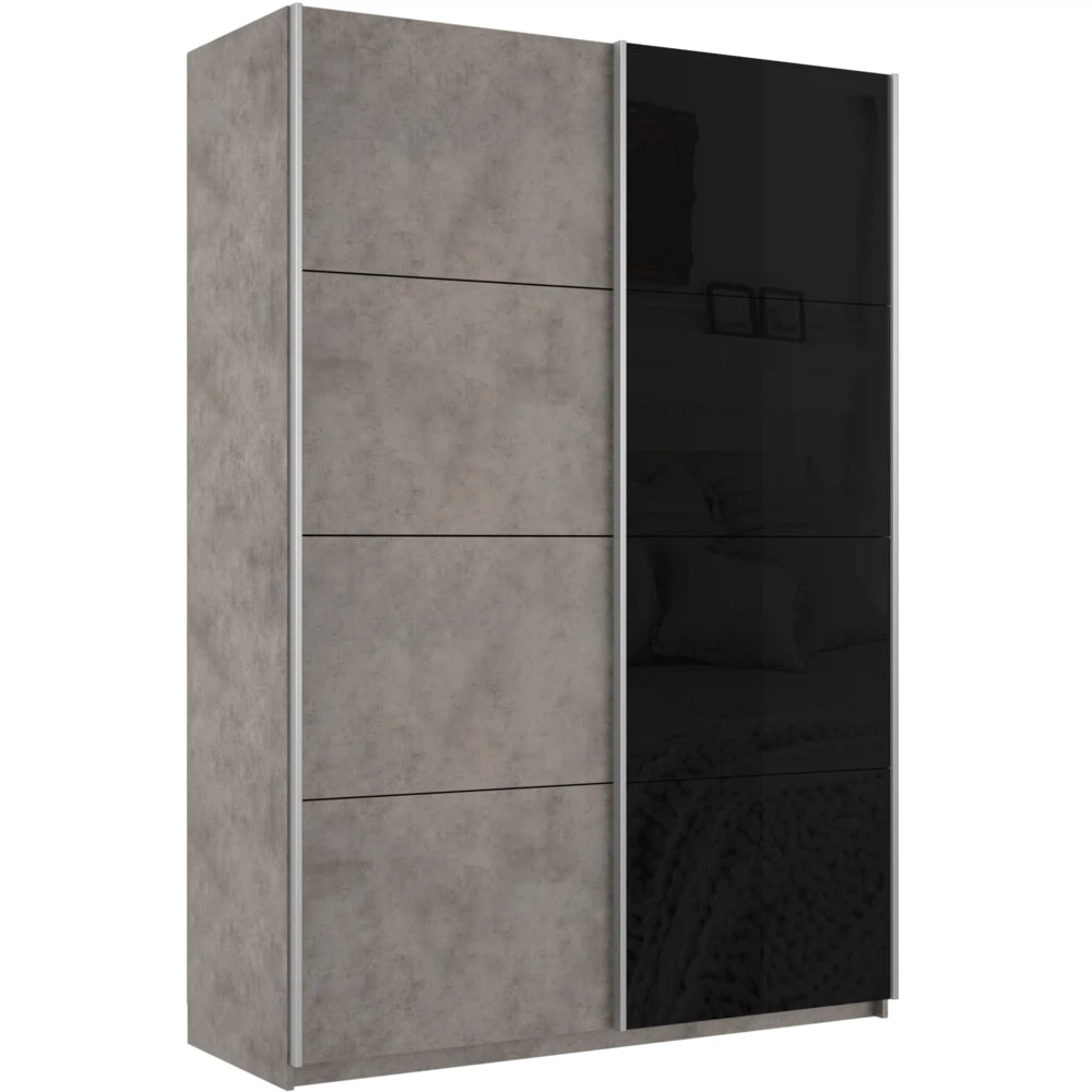 Изображение товара Шкаф-купе Прайм 2-х дверный ДСП/Стекло черное 140х57х230 Бетон(арт.: 1PDSch_140_BT)