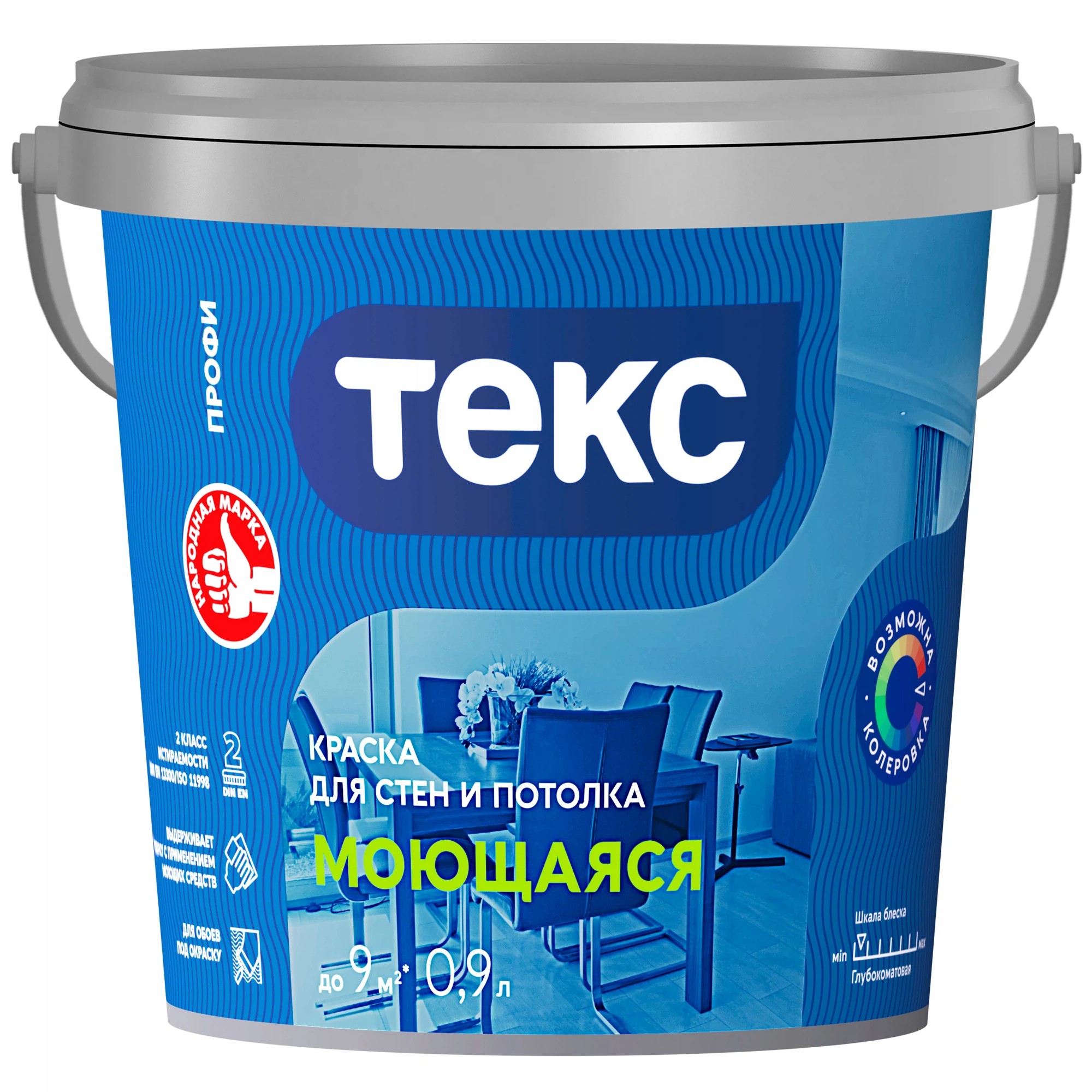 Изображение товара Краска ТЕКС МОЮЩАЯСЯ для стен и потолка (ПРОФИ А) (0,9л) Изображение товара Краска ТЕКС МОЮЩАЯСЯ для стен и потолка (ПРОФИ А) (0,9л)
