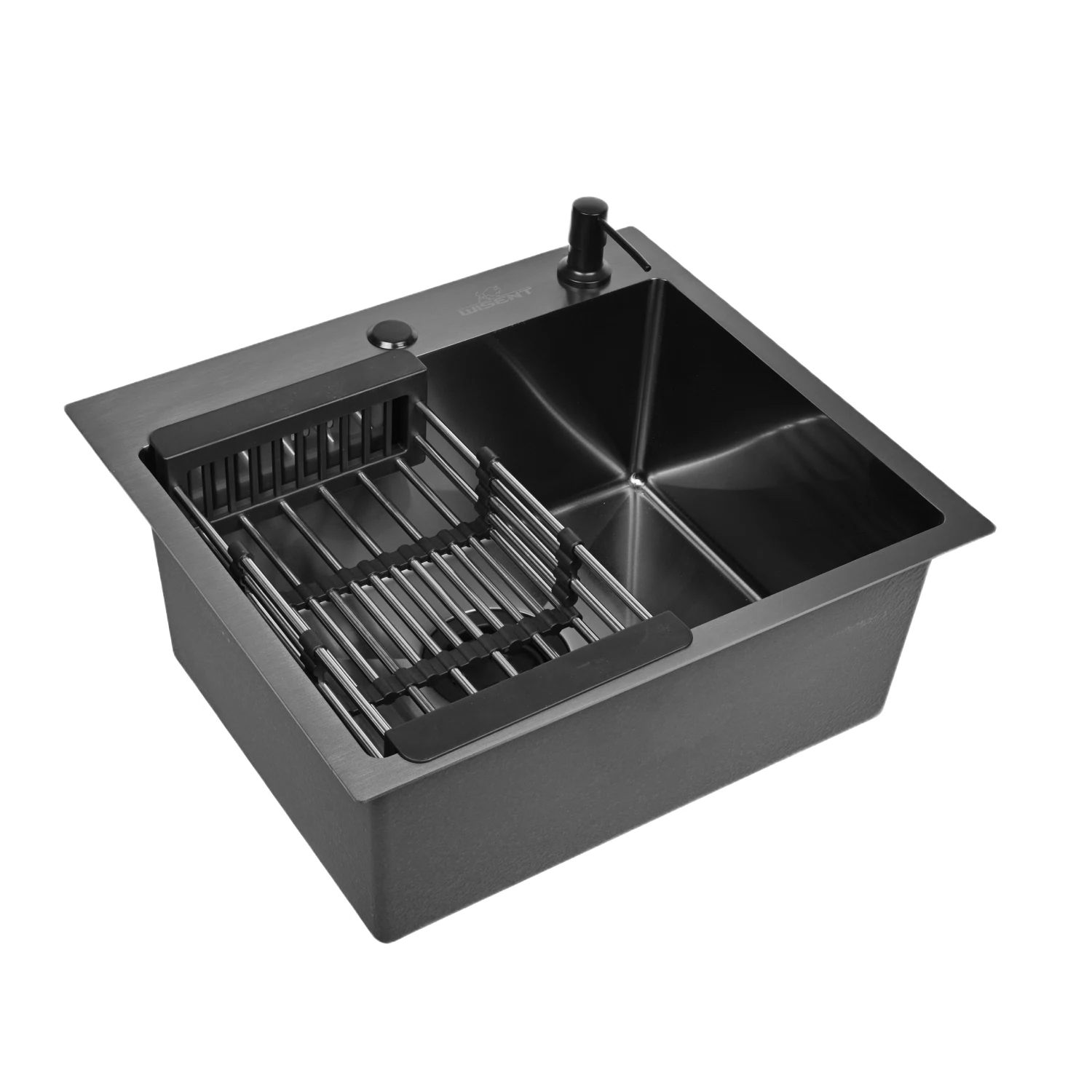 Изображение товара Мойка для кухни нержавеющая 58х48, с PVD покрытием графит. Сифон с ведерком, дозатор, коландер. WS35848B/W02-114B/W405B/W302644B