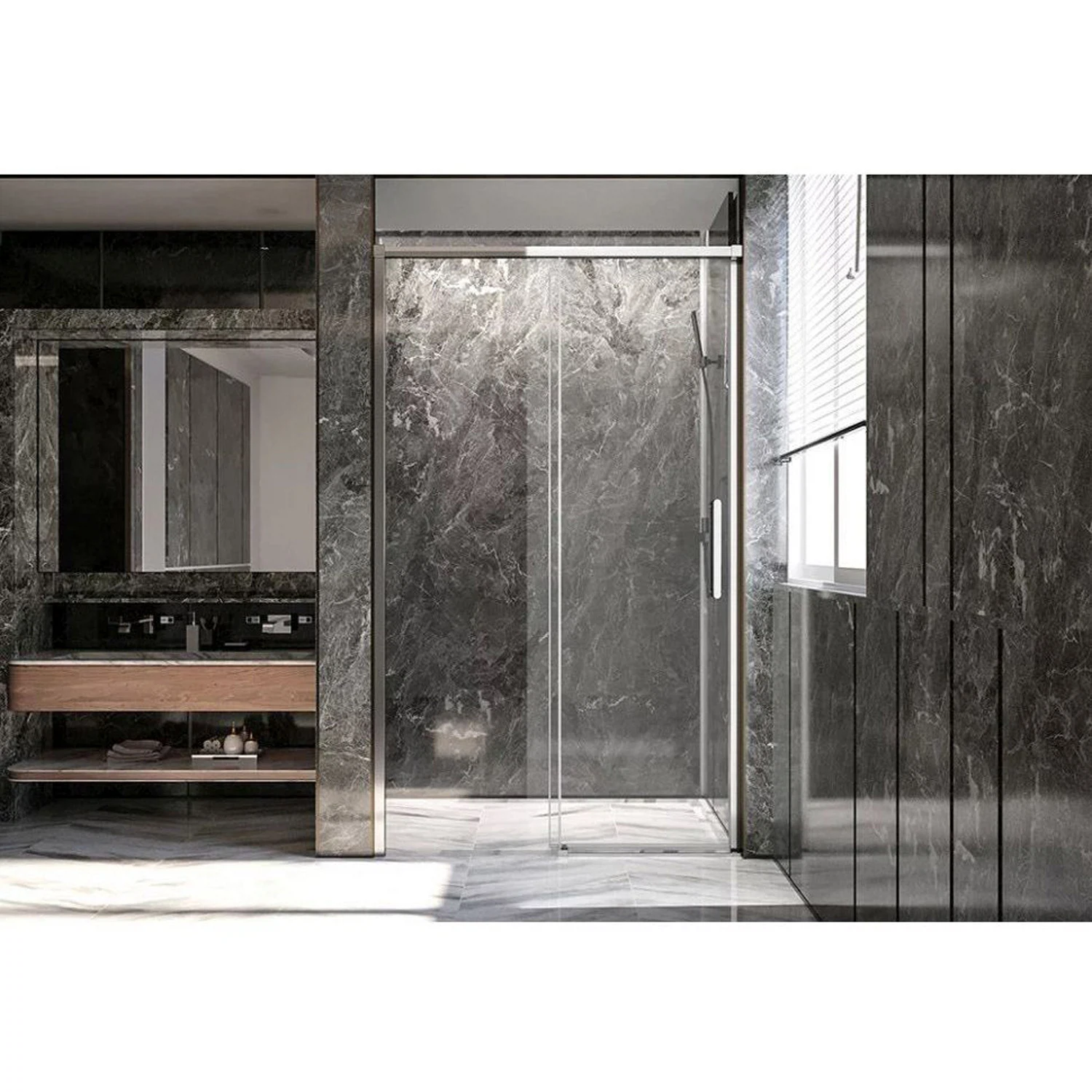 Изображение товара Душевая дверь Veconi Premium Trento PTD-40CH раздвижная 1300x2000 мм стекло 8 мм