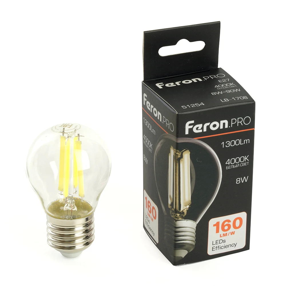 Изображение товара Лампа светодиодная Feron.PRO LB-1708 Шарик E27 1300LM 8W 175-265V 4000K Изображение товара Лампа светодиодная Feron.PRO LB-1708 Шарик E27 1300LM 8W 175-265V 4000K
