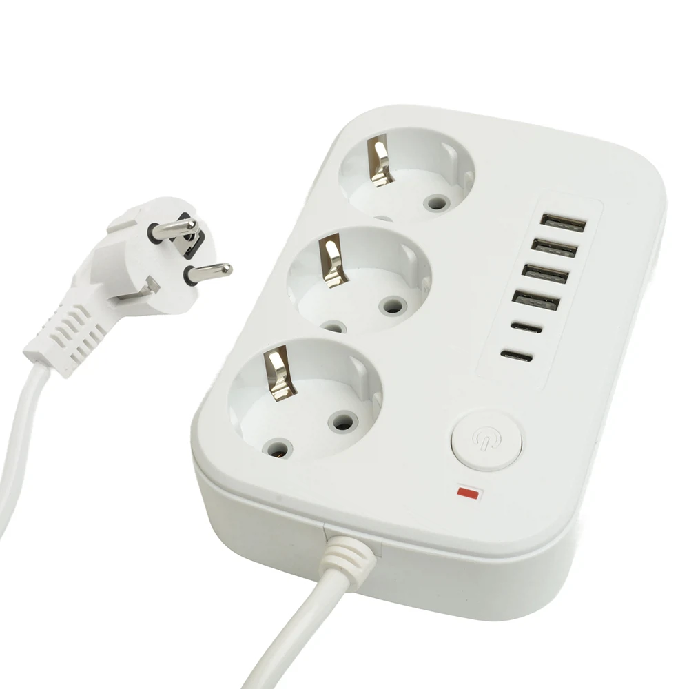 Изображение товара Удлинитель 3-местный c/з 3x1 мм2, 1,8 м, 250В, 10А, 4USB+2Type-C 2,4А, серия Home plus, белый STEKKER HM09-36-02