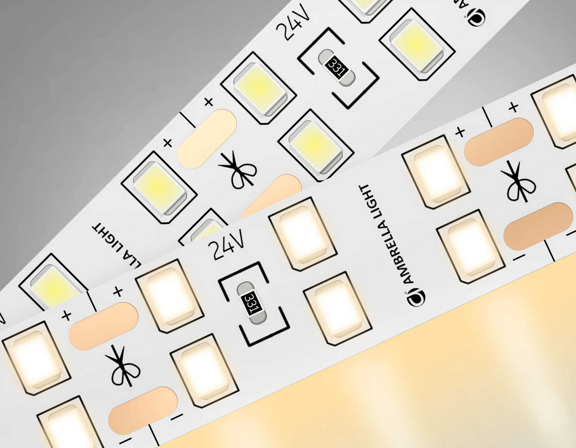 Изображение товара Светодиодная лента AMBRELLA LIGHT двухрядная GS3601 2835 204Led/ 20W m/ 24V IP20 3000K/ 5000*14*1.2mm/ кратность резки 72mm (2 конт.)