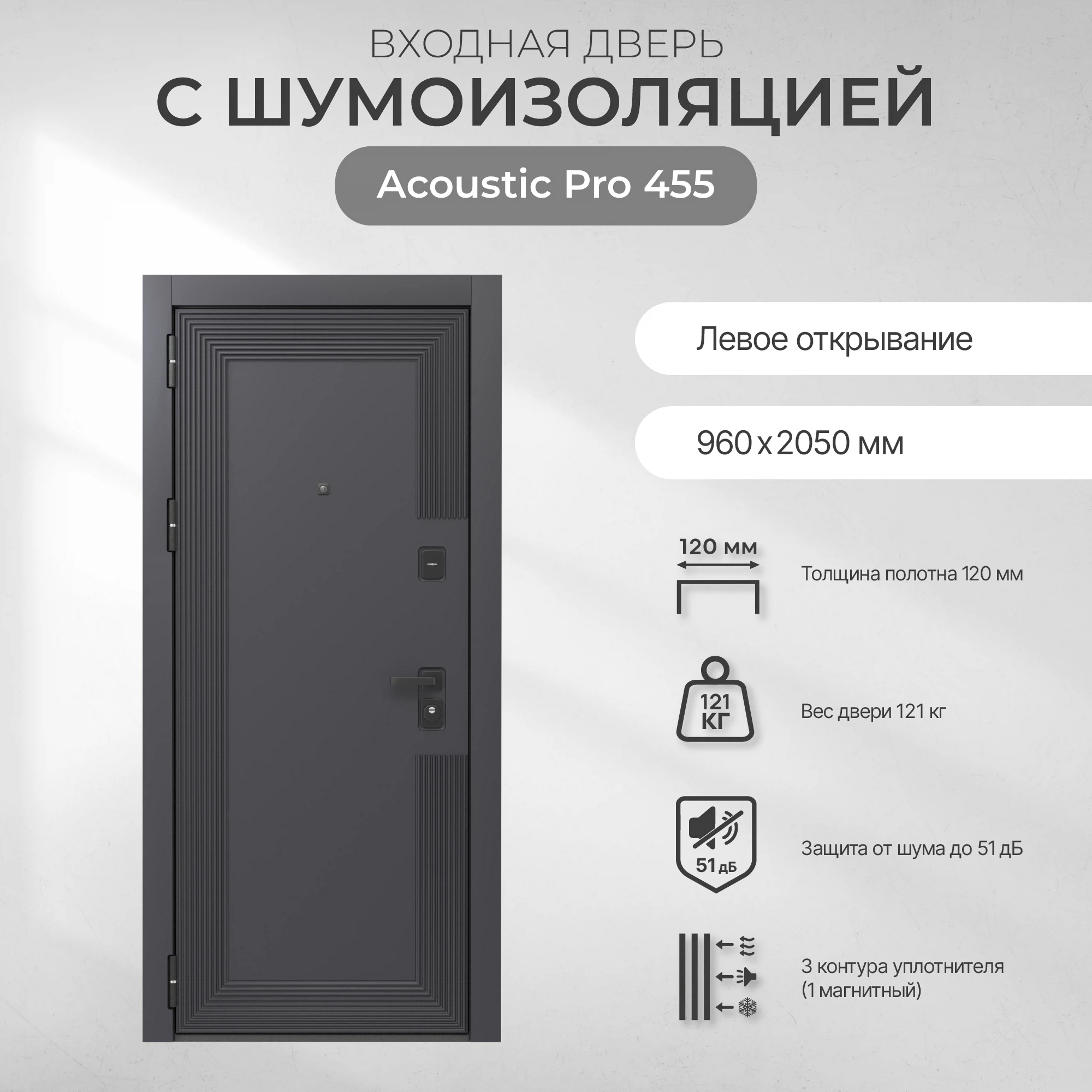 Изображение товара Дверь входная для квартиры BERSERKER Acoustic PRO 455 левая 960*2050