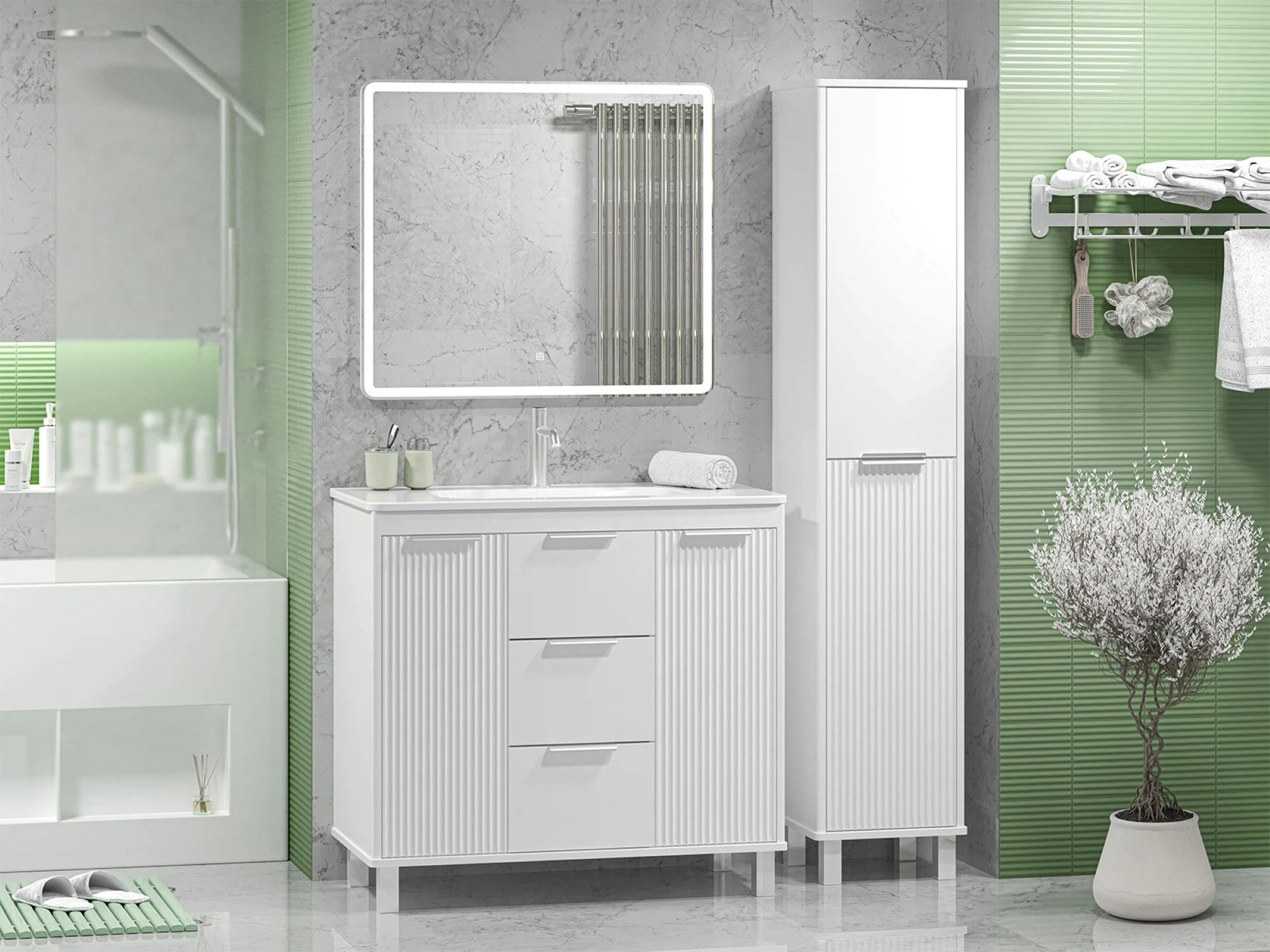 Изображение товара Тумба напольная Brevita RISACCA white - 90 (белый) 2 дв. 3 ящ. мат. эмаль + раковина Изображение товара Тумба напольная Brevita RISACCA white - 90 (белый) 2 дв. 3 ящ. мат. эмаль + раковина