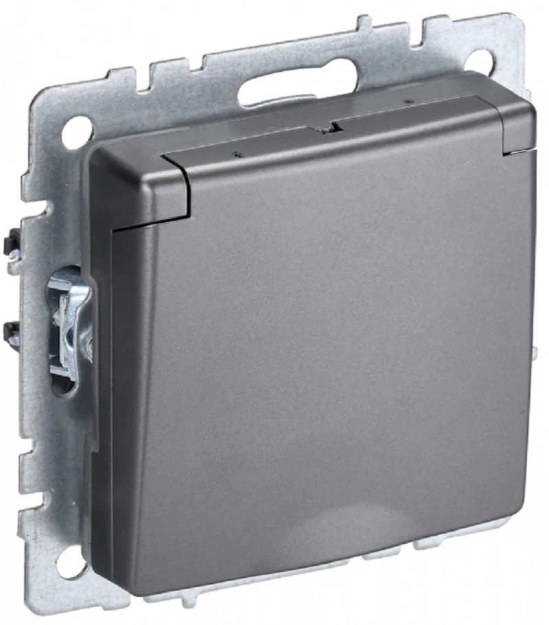 Изображение товара Розетка IEK BRITE BASE Сталь с защитными шторками, IP44, 16А