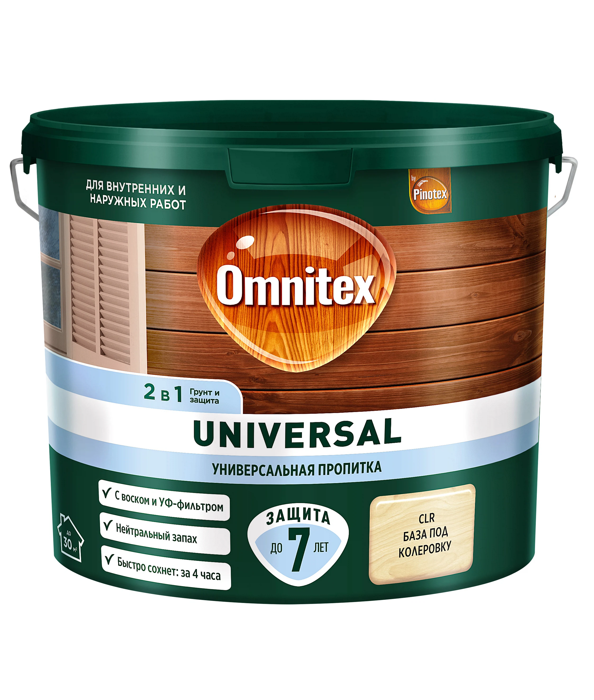 Изображение товара Универсальная пропитка для древесины 2 в 1 Omnitex by Pinotex Universal база CLR 2,5л