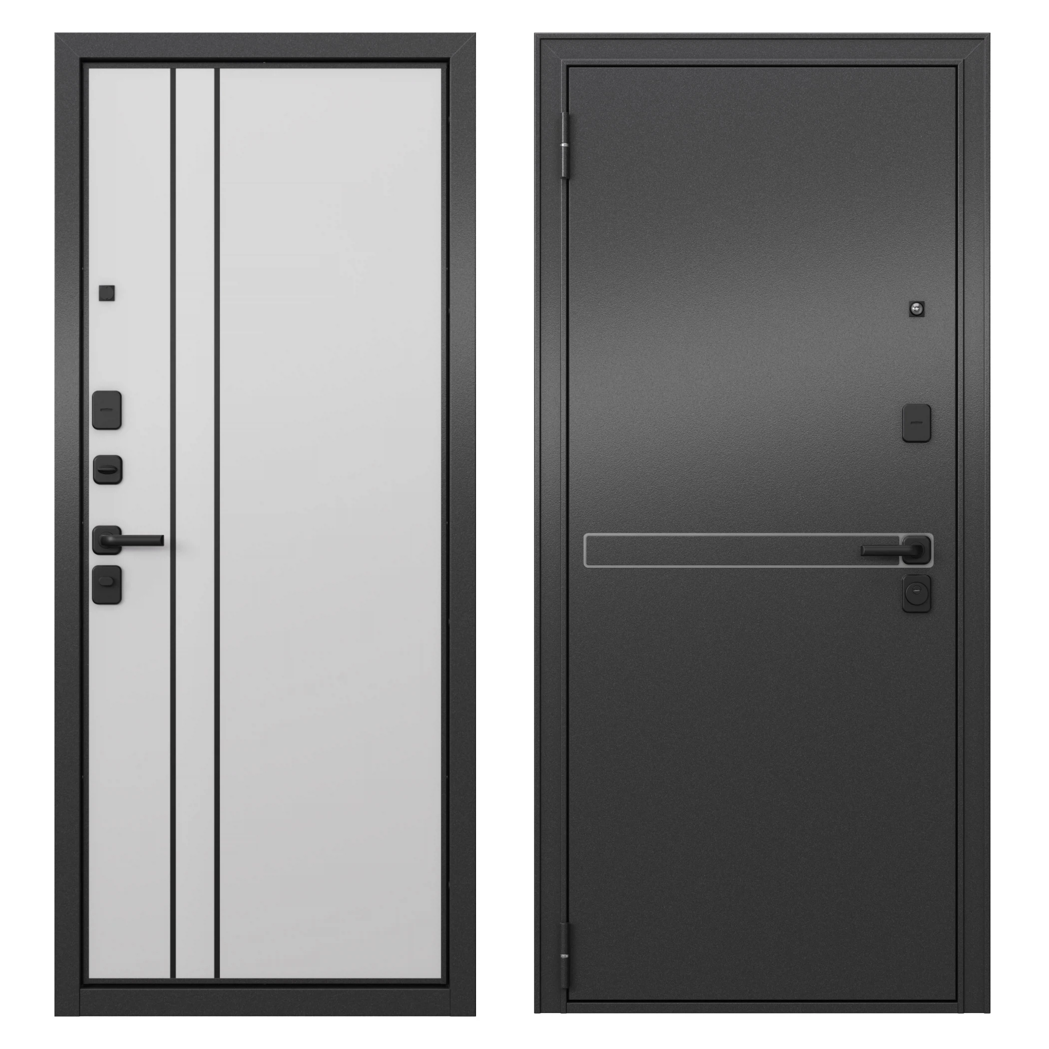 Изображение товара Входная дверь Мастино Адриан левая 860x2050 Антрацит букле/Белоснежная МДФ